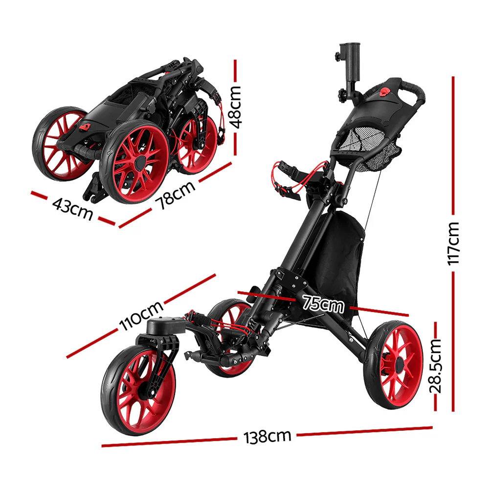Everfit Golf Buggy Foldable Trolley Golf Cart Swivel Wheel Umbrella Bottle Stand - Image 3