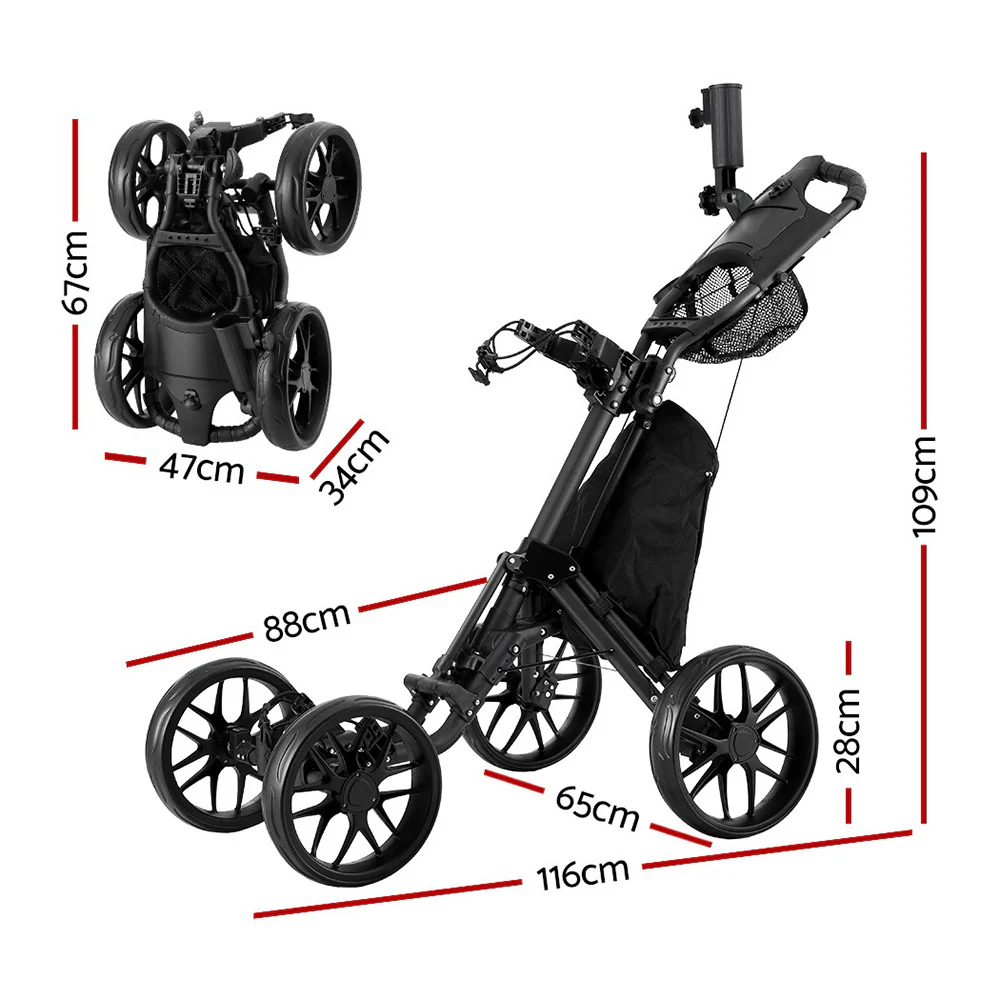 Everfit Golf Buggy Foldable Trolley Golf Cart Wheels Umbrella Bottle Holder - Image 3