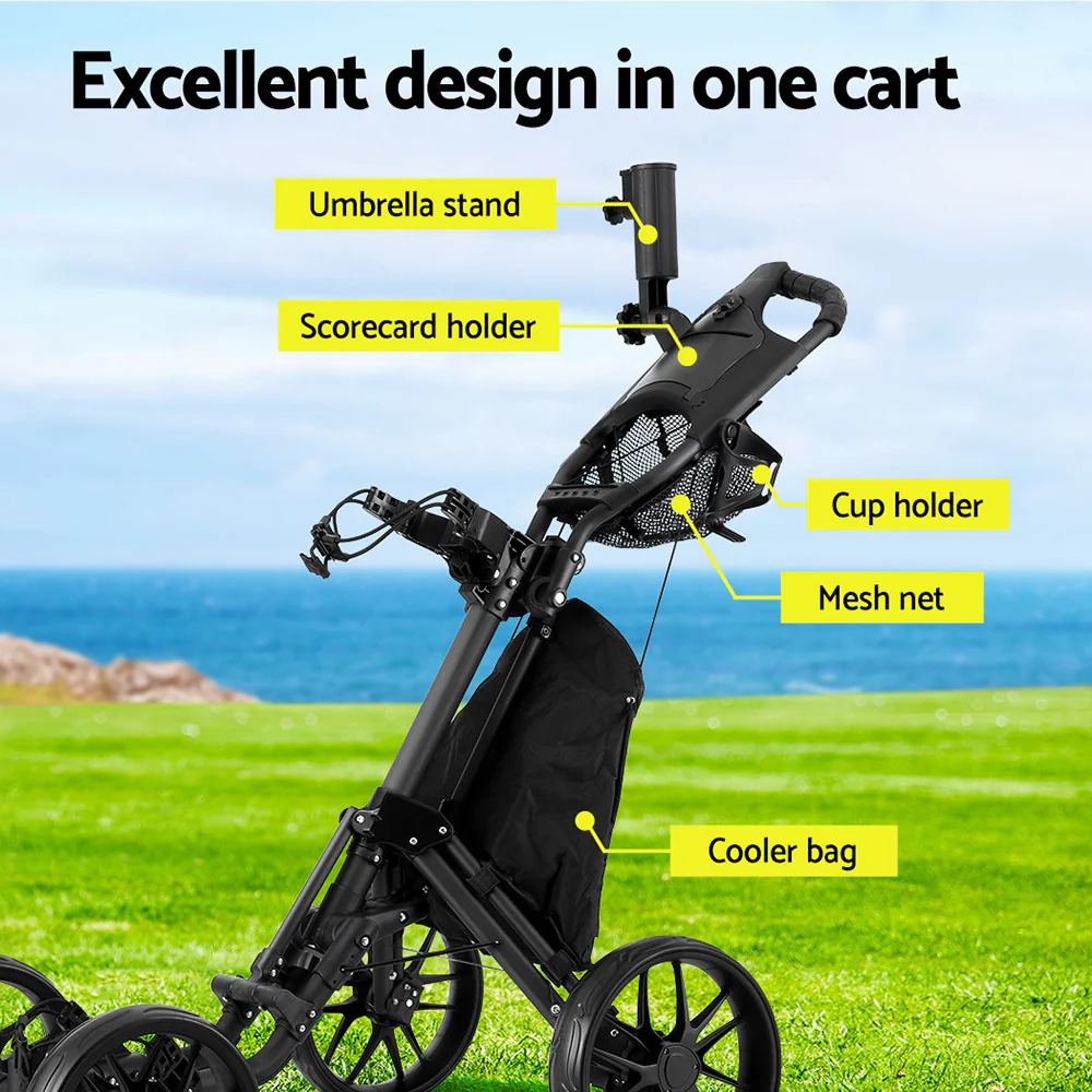 Everfit Golf Buggy Foldable Trolley Golf Cart Wheels Umbrella Bottle Holder - Image 5