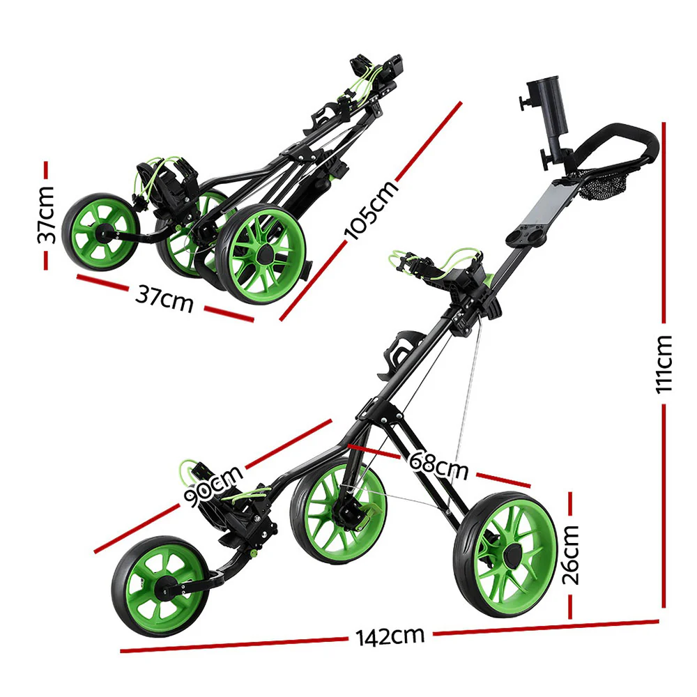 Everfit Golf Buggy Quick Folding Trolley Golf Cart 3 Wheels Height Adjustable - Image 3