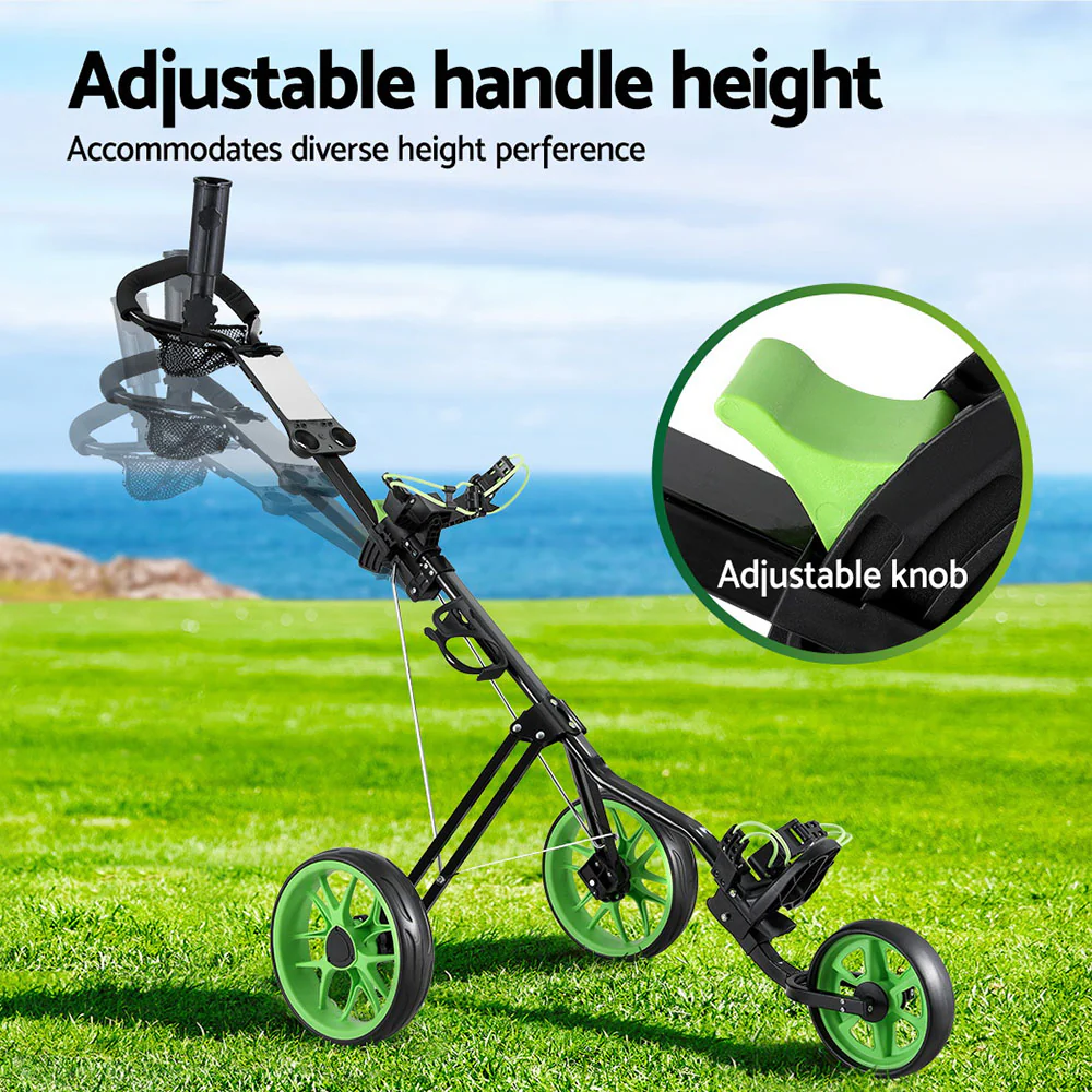 Everfit Golf Buggy Quick Folding Trolley Golf Cart 3 Wheels Height Adjustable - Image 5