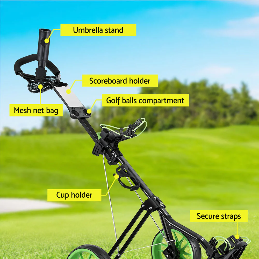 Everfit Golf Buggy Quick Folding Trolley Golf Cart 3 Wheels Height Adjustable - Image 6