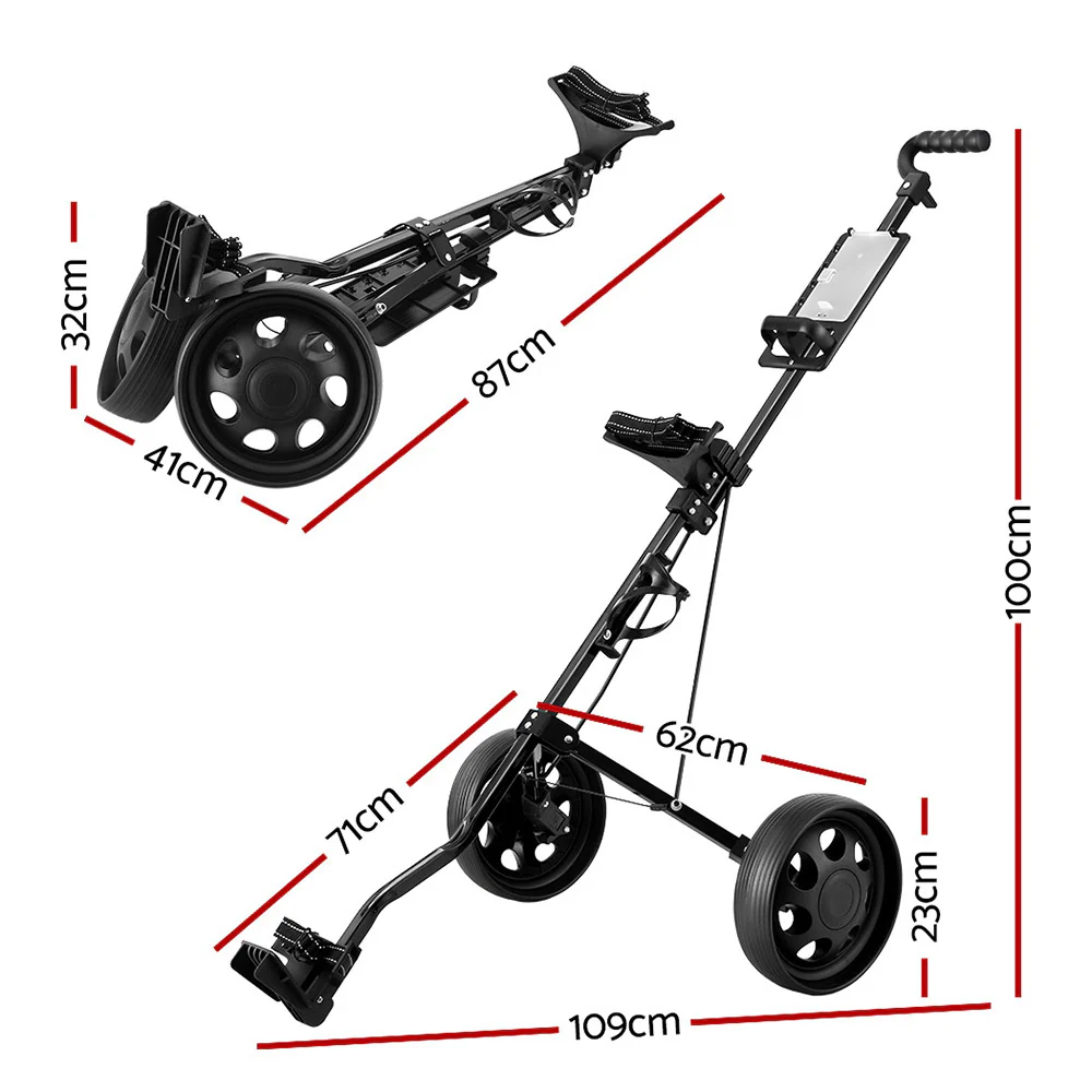 Everfit Golf Buggy Quick Folding Trolley Golf Cart Trolley 2 Wheels Cup Holder - Image 3