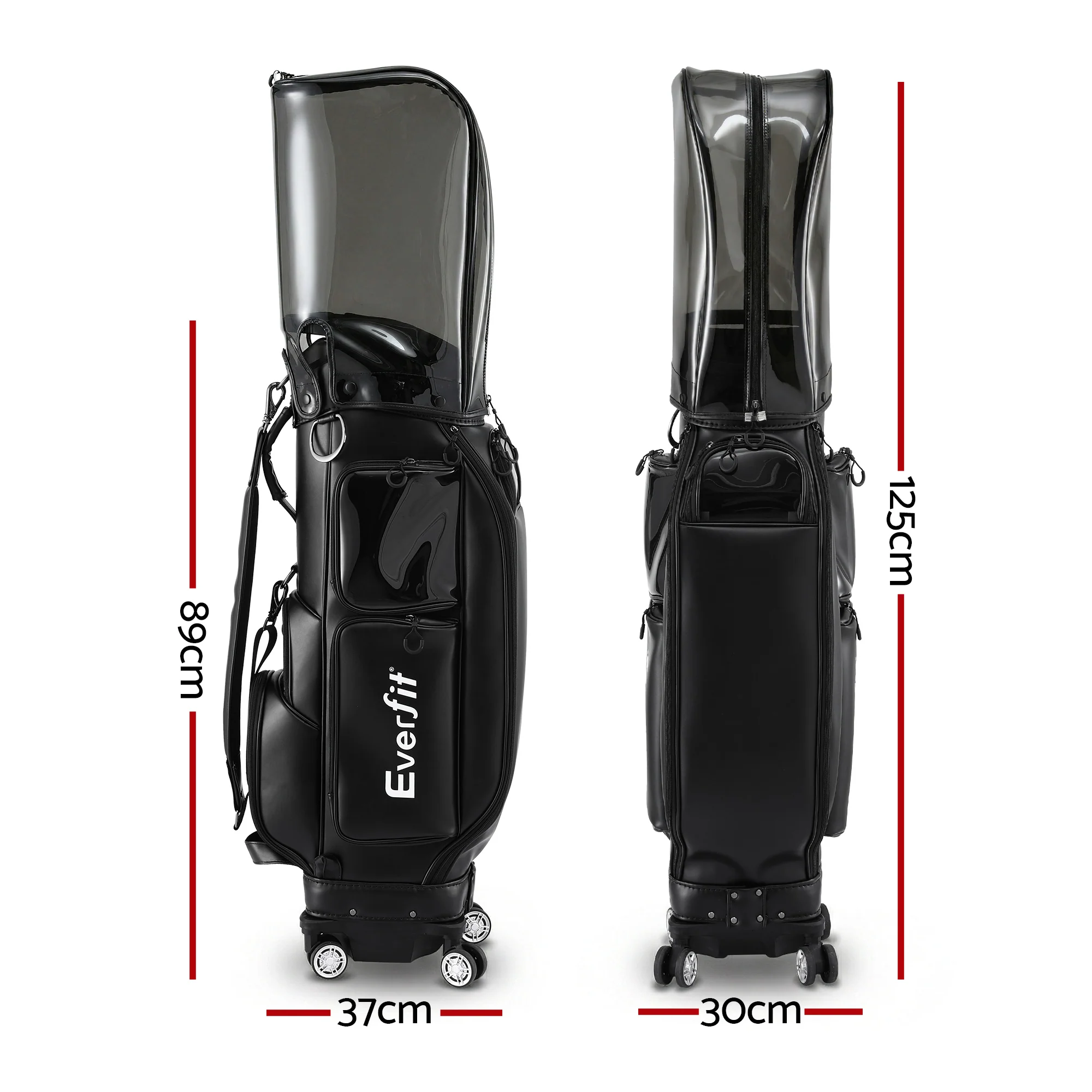Everfit Golf Cart Bag Rolling Buggy Club Organiser Synthetic Leather Black - Image 2