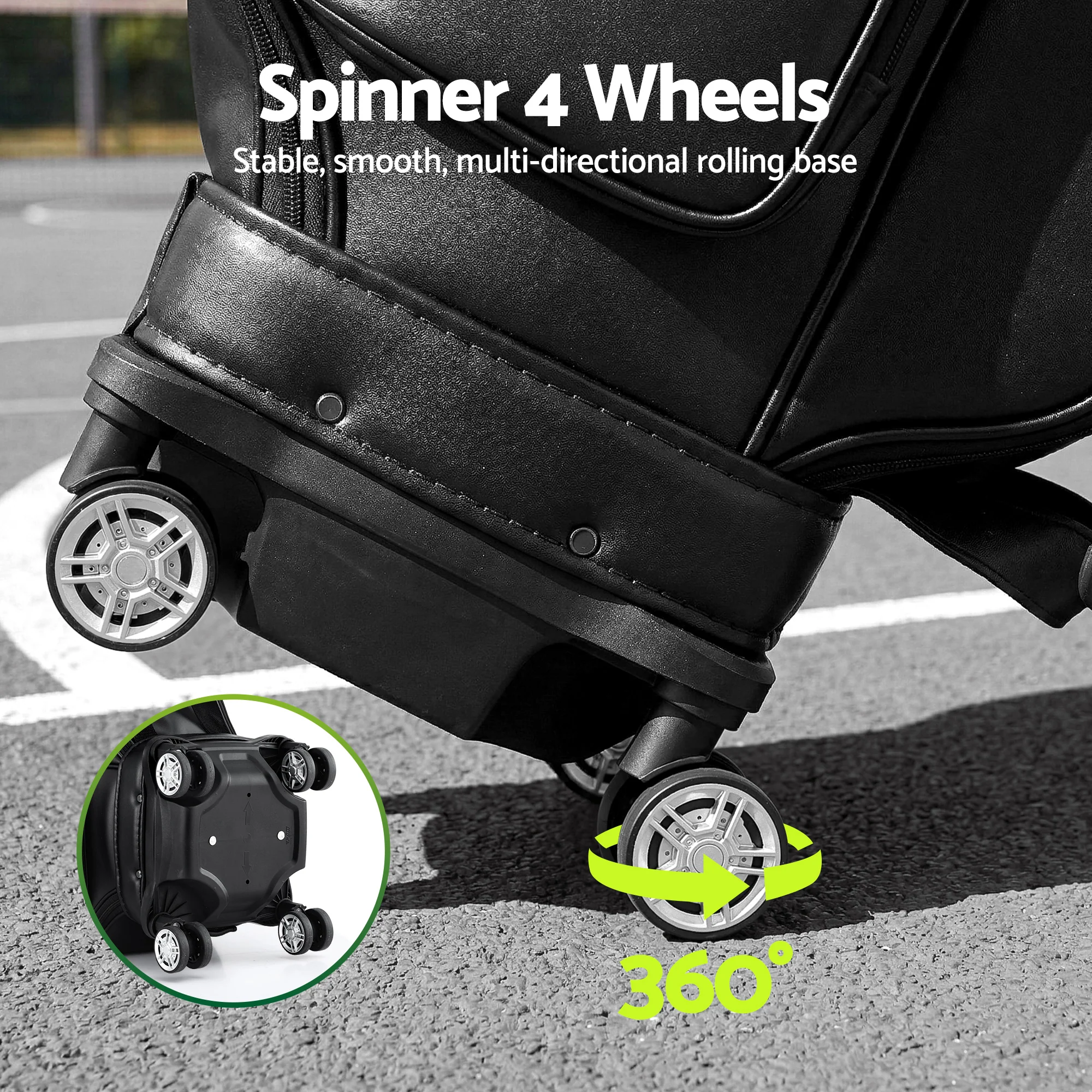 Everfit Golf Cart Bag Rolling Buggy Club Organiser Synthetic Leather Black - Image 5