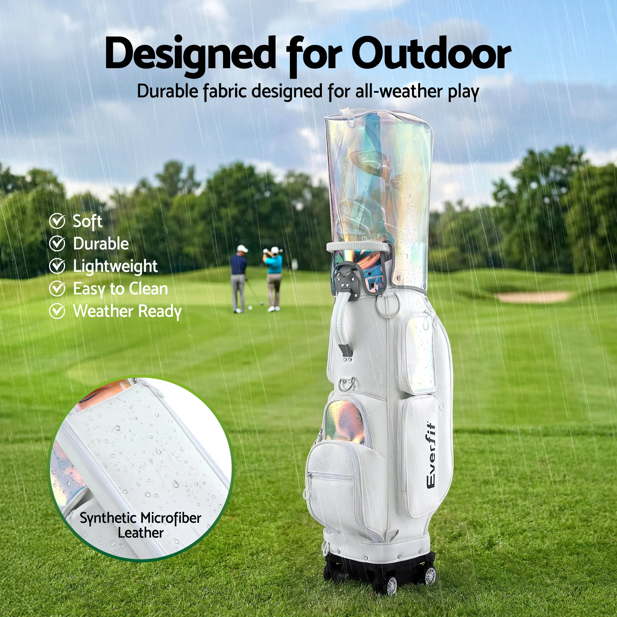 Everfit Golf Cart Bag Rolling Buggy Club Organiser Synthetic Leather White - Image 6