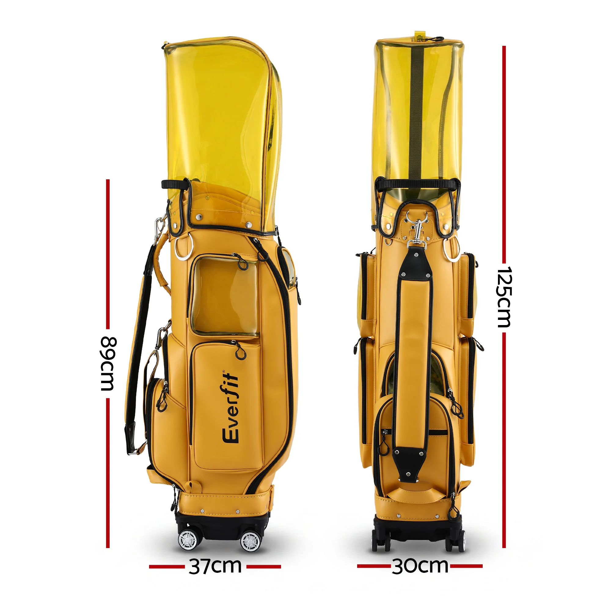 Everfit Golf Cart Bag Rolling Buggy Club Organiser Synthetic Leather Yellow - Image 2