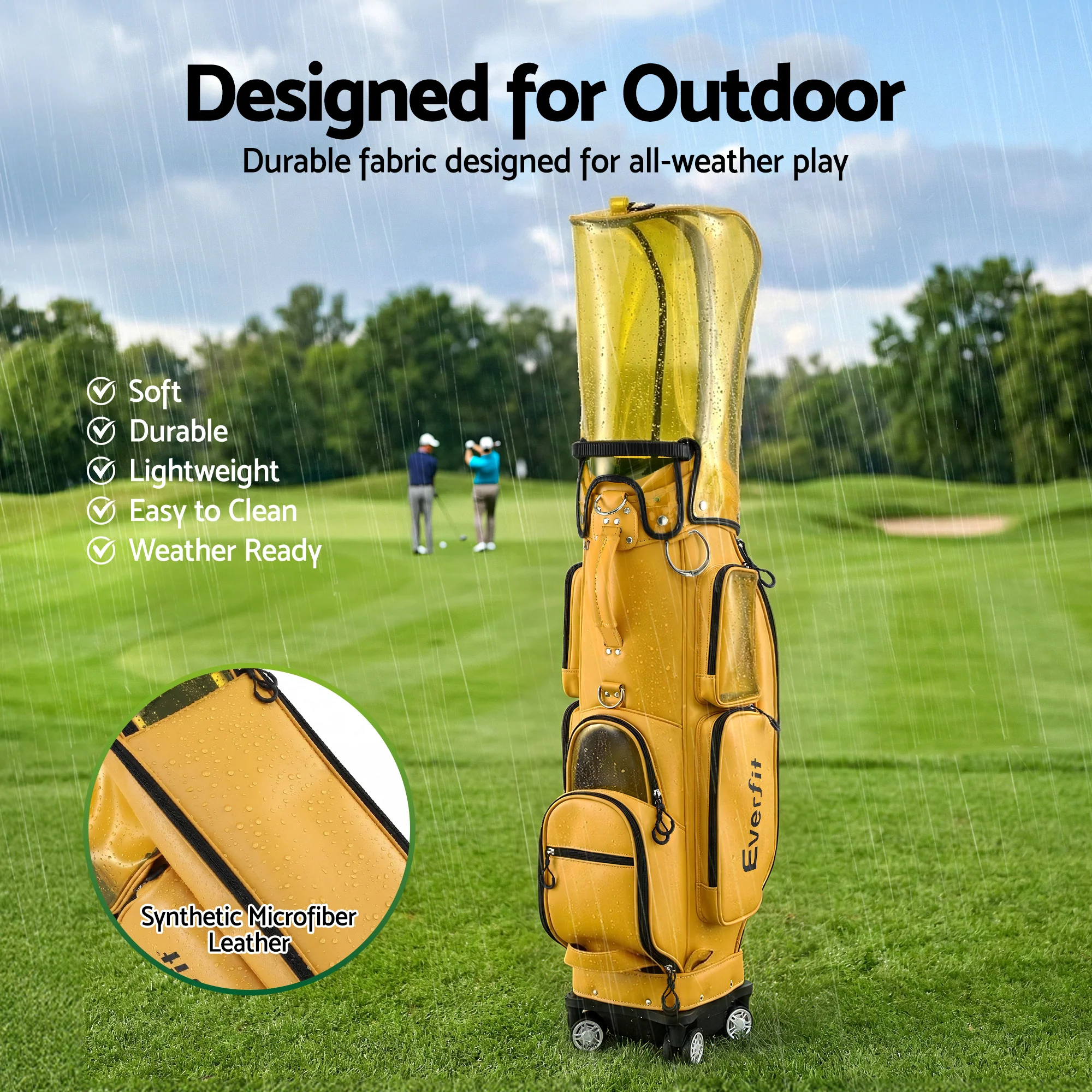 Everfit Golf Cart Bag Rolling Buggy Club Organiser Synthetic Leather Yellow - Image 6