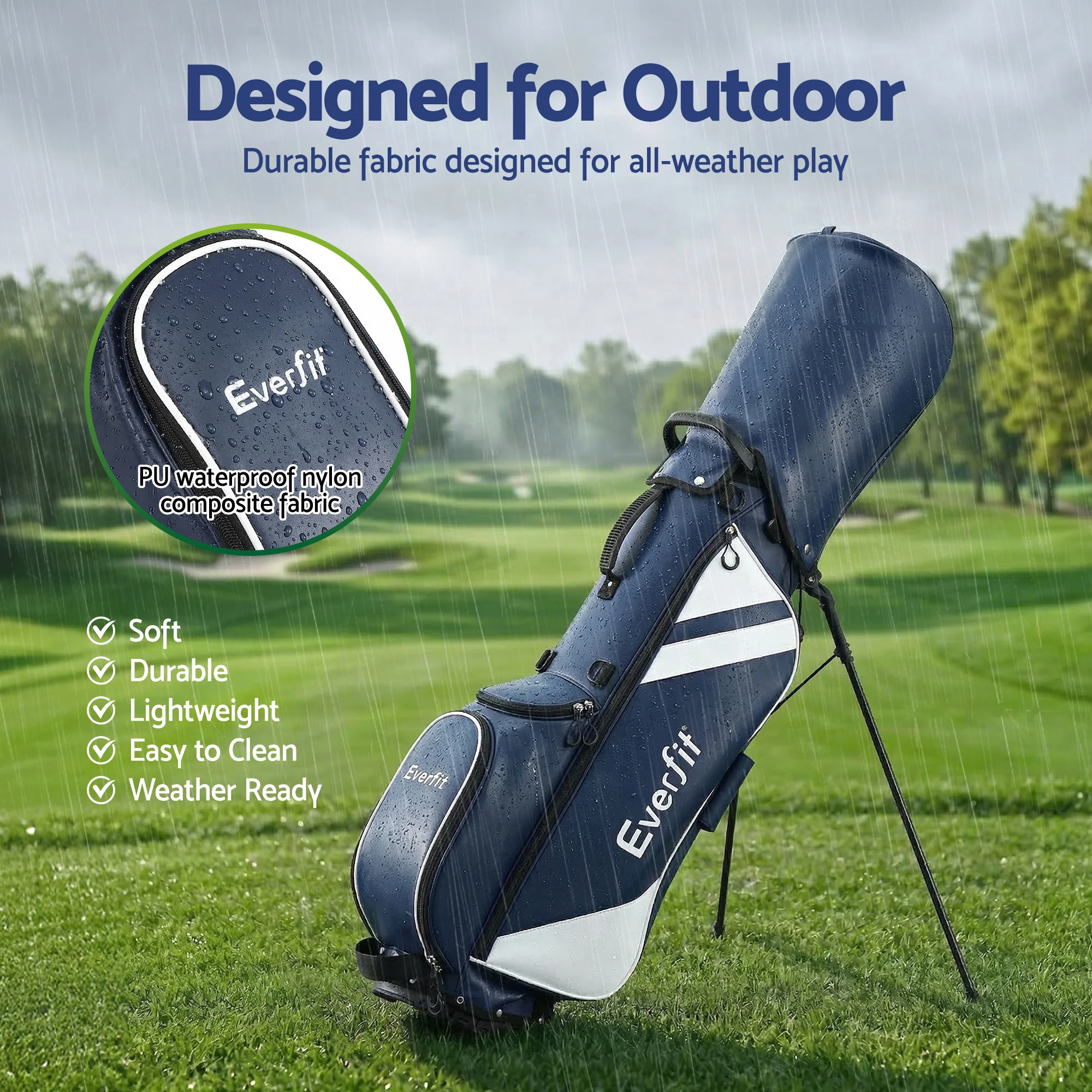 Everfit Golf Stand Bag Lightweight Carry Bag Dual Strap Club Divider Blue - Image 6