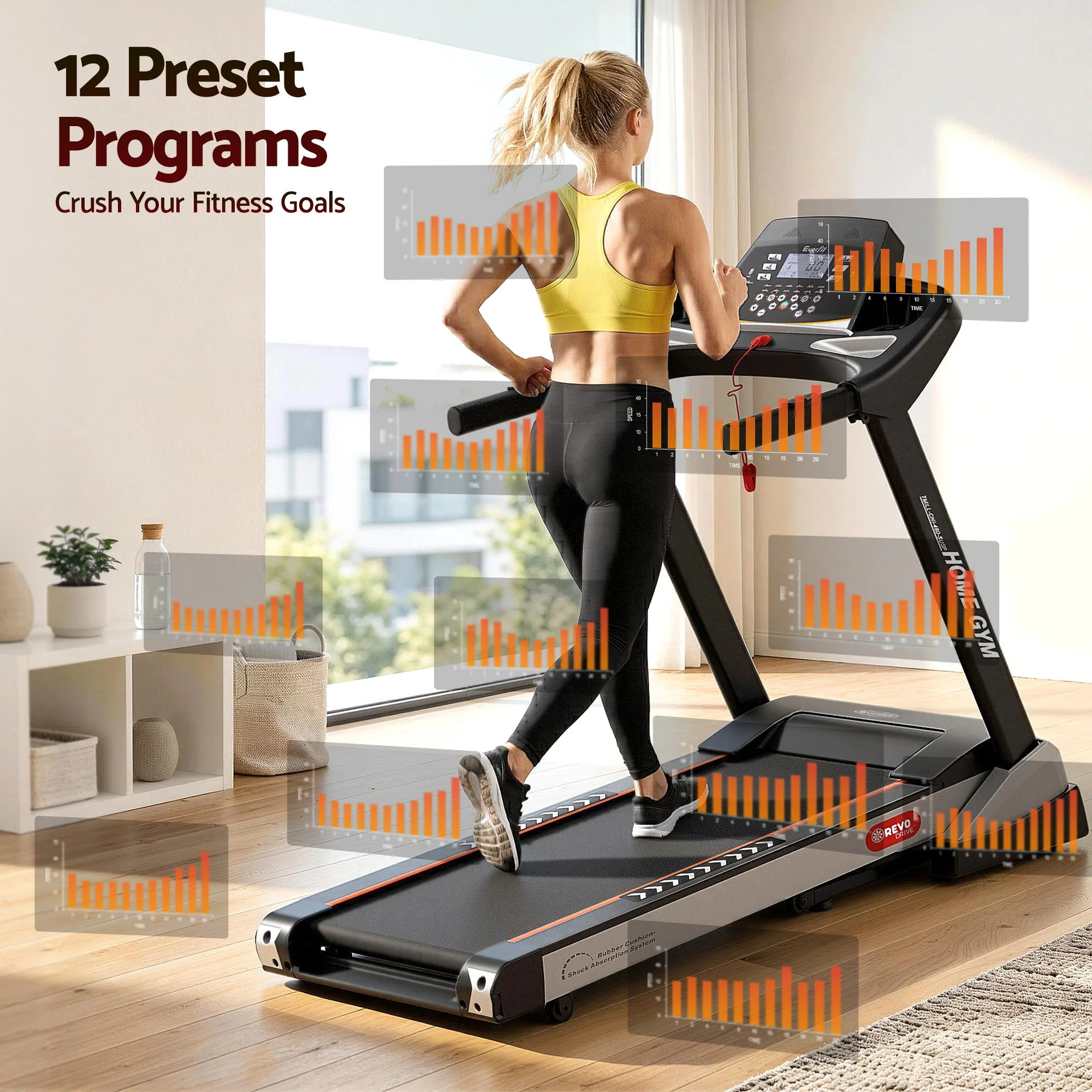 Everfit Treadmill Electric Auto Incline Spring Home Gym Fitness Exercise 480mm - Image 5