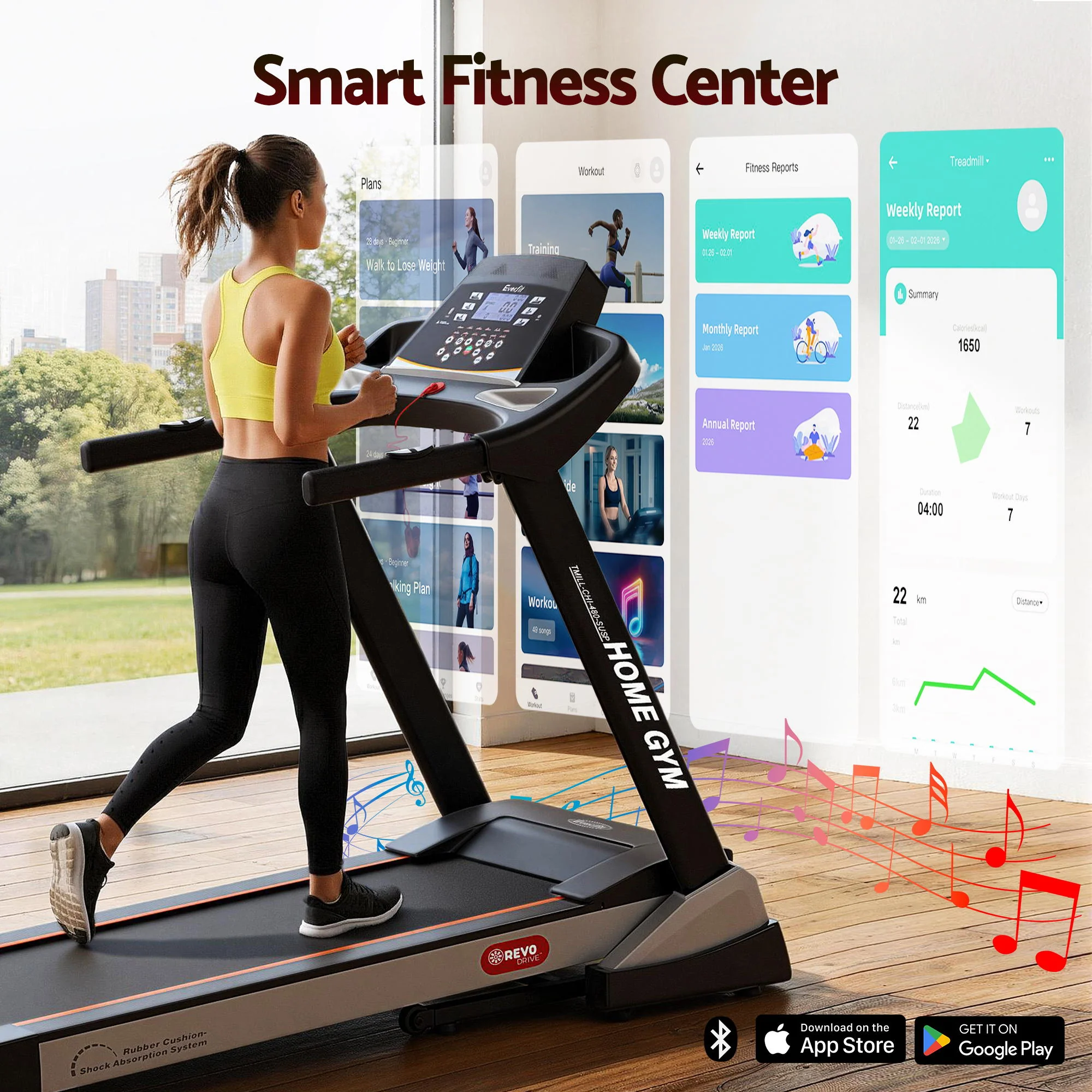 Everfit Treadmill Electric Auto Incline Spring Home Gym Fitness Exercise 480mm - Image 7