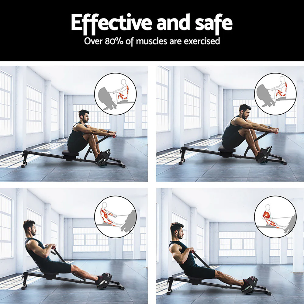 Everfit Hydraulic Rowing Machine Rower 12 Levels Resistance Exercise Fitness Gym Cardio-Black - Image 5