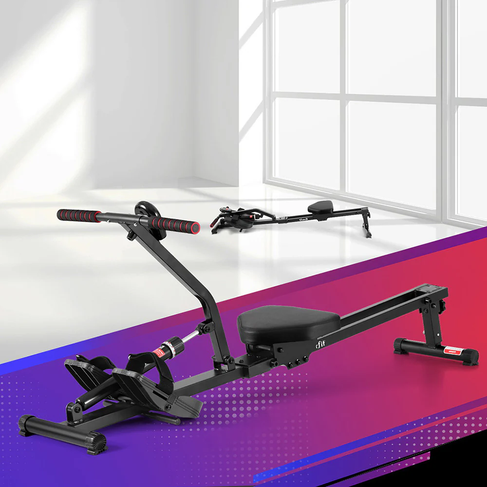 Everfit Hydraulic Rowing Machine Rower 12 Levels Resistance Exercise Fitness Gym Cardio-Black - Image 7