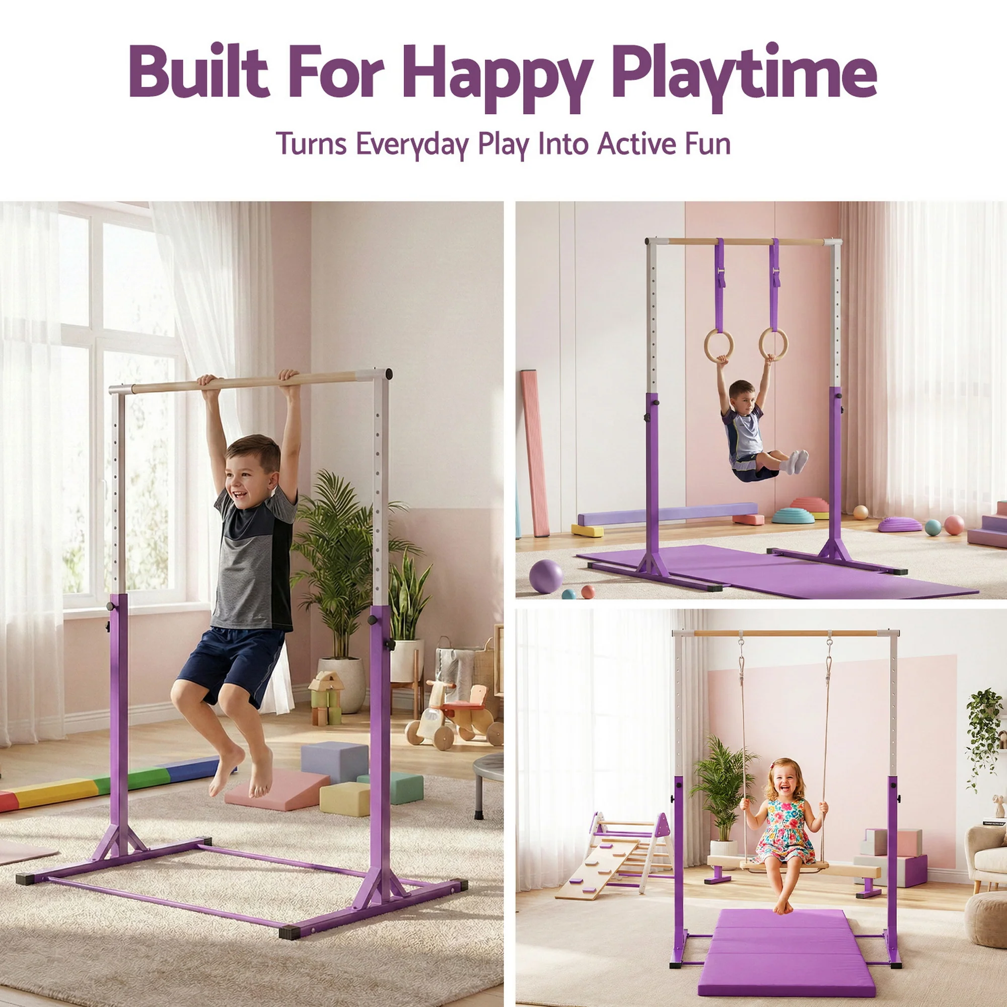 Everfit Kids Gymnastics Bar Pull Up Station Monkey Bar Adjustable Indoor Garden - Image 5