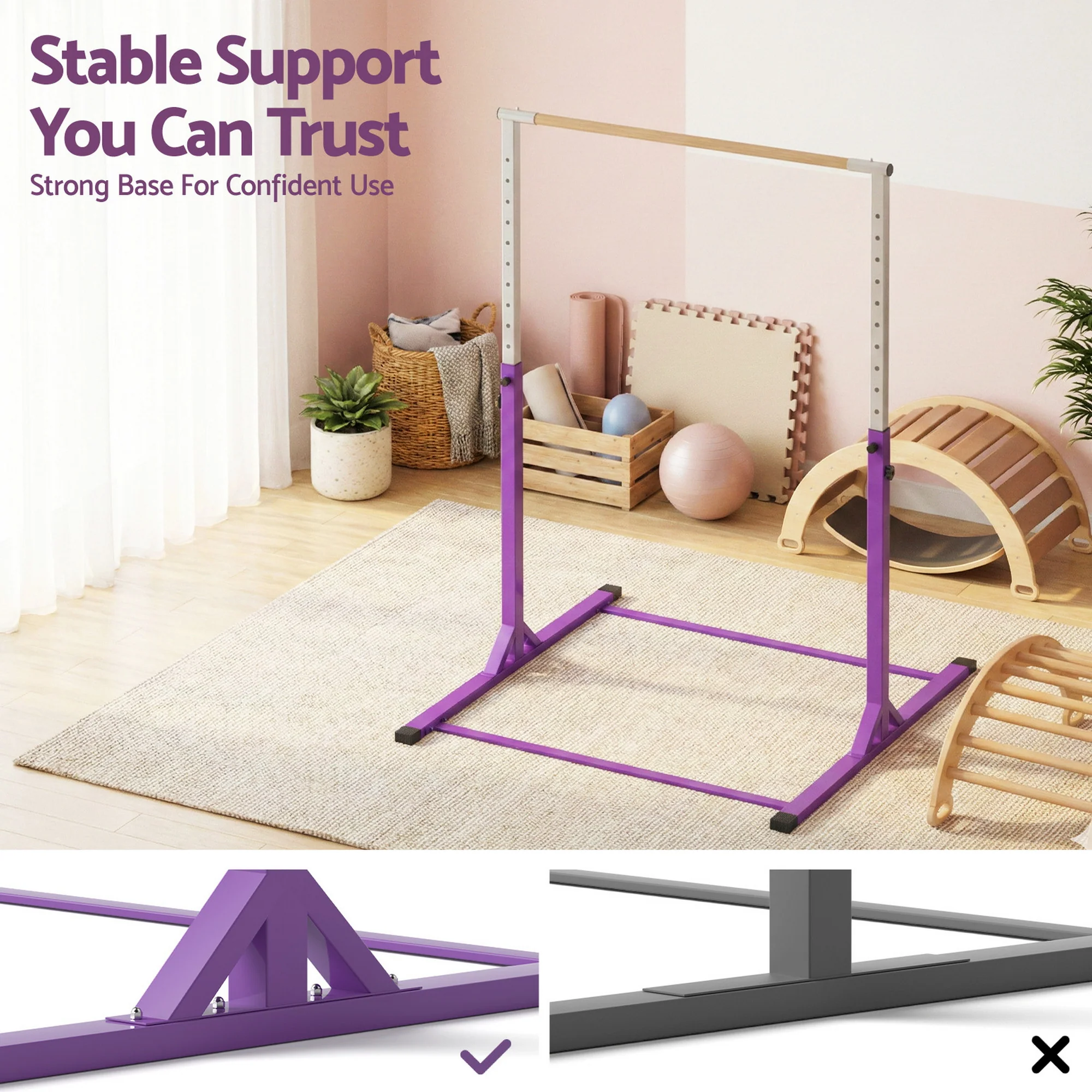 Everfit Kids Gymnastics Bar Pull Up Station Monkey Bar Adjustable Indoor Garden - Image 6