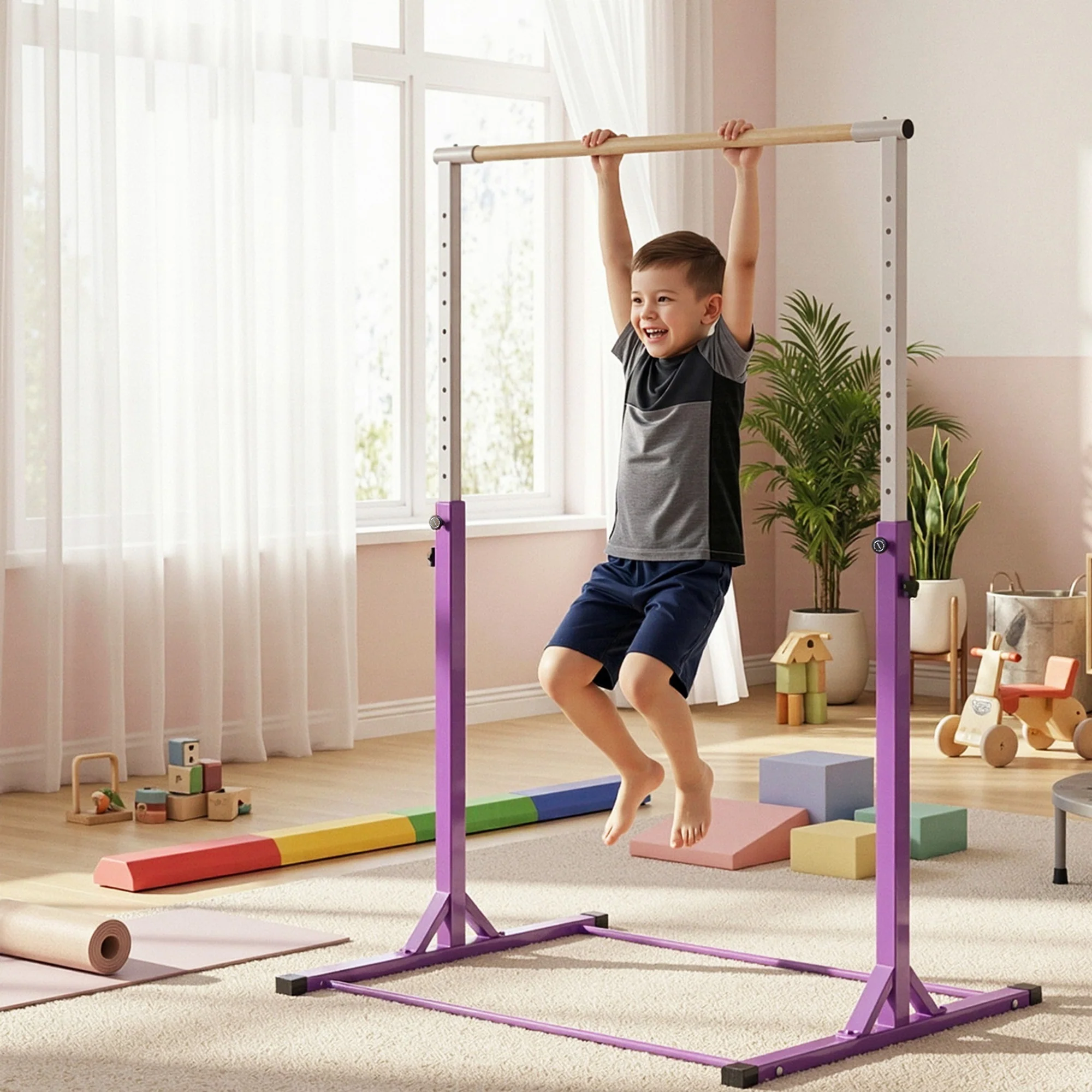 Everfit Kids Gymnastics Bar Pull Up Station Monkey Bar Adjustable Indoor Garden - Image 8