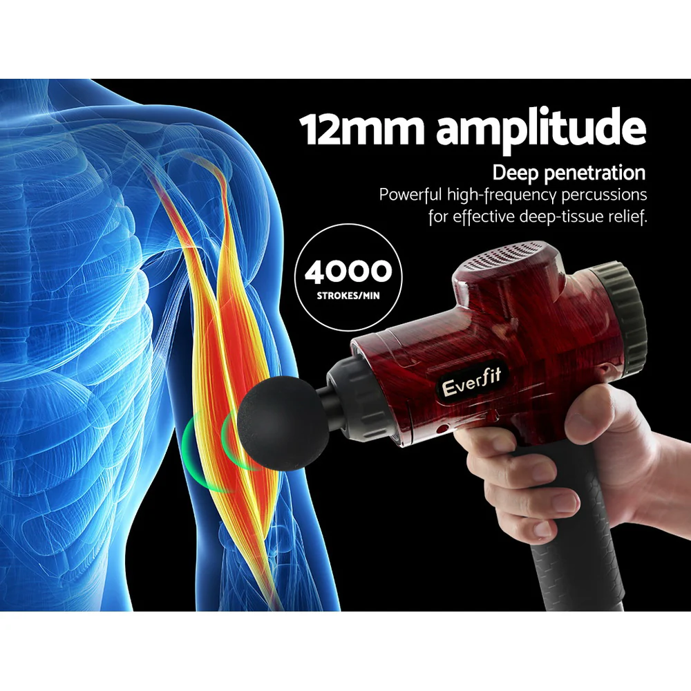 Everfit Massage Gun 30 Speed 6 Heads Vibration Muscle Massager Chargeable Red - Image 5