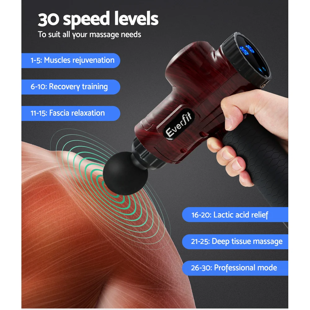 Everfit Massage Gun 30 Speed 6 Heads Vibration Muscle Massager Chargeable Red - Image 6