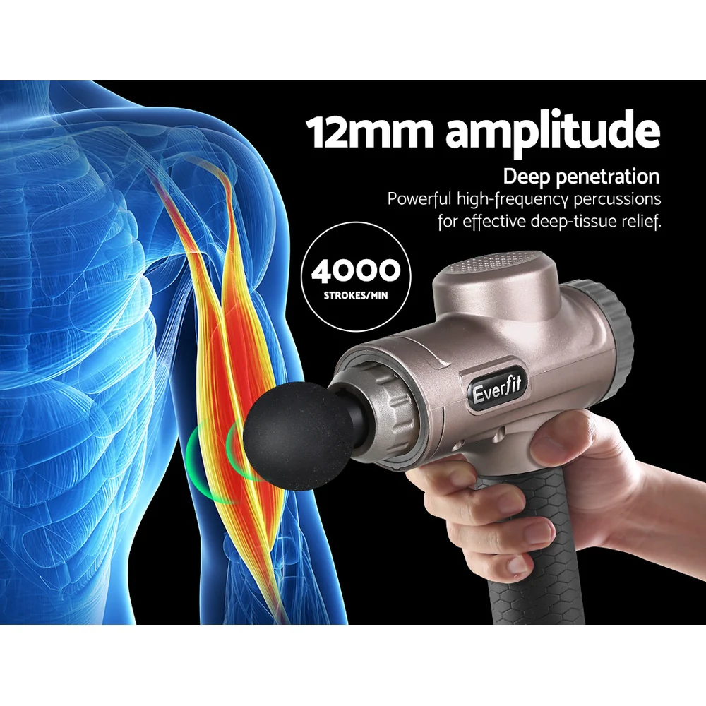 Everfit Massage Gun 30 Speed 6 Heads Vibration Muscle Massager Chargeable Gold - Image 5