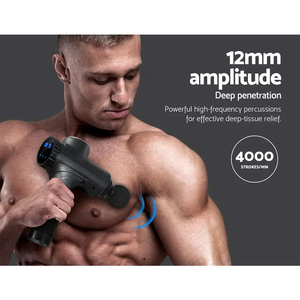 Everfit Massage Gun 30 Speed 6 Heads Vibration Muscle Massager Chargeable Grey - Image 4