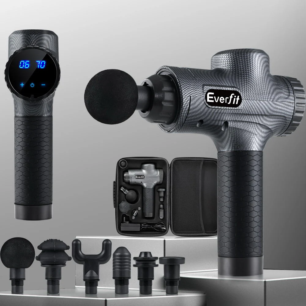 Everfit Massage Gun 30 Speed 6 Heads Vibration Muscle Massager Chargeable Grey - Image 7