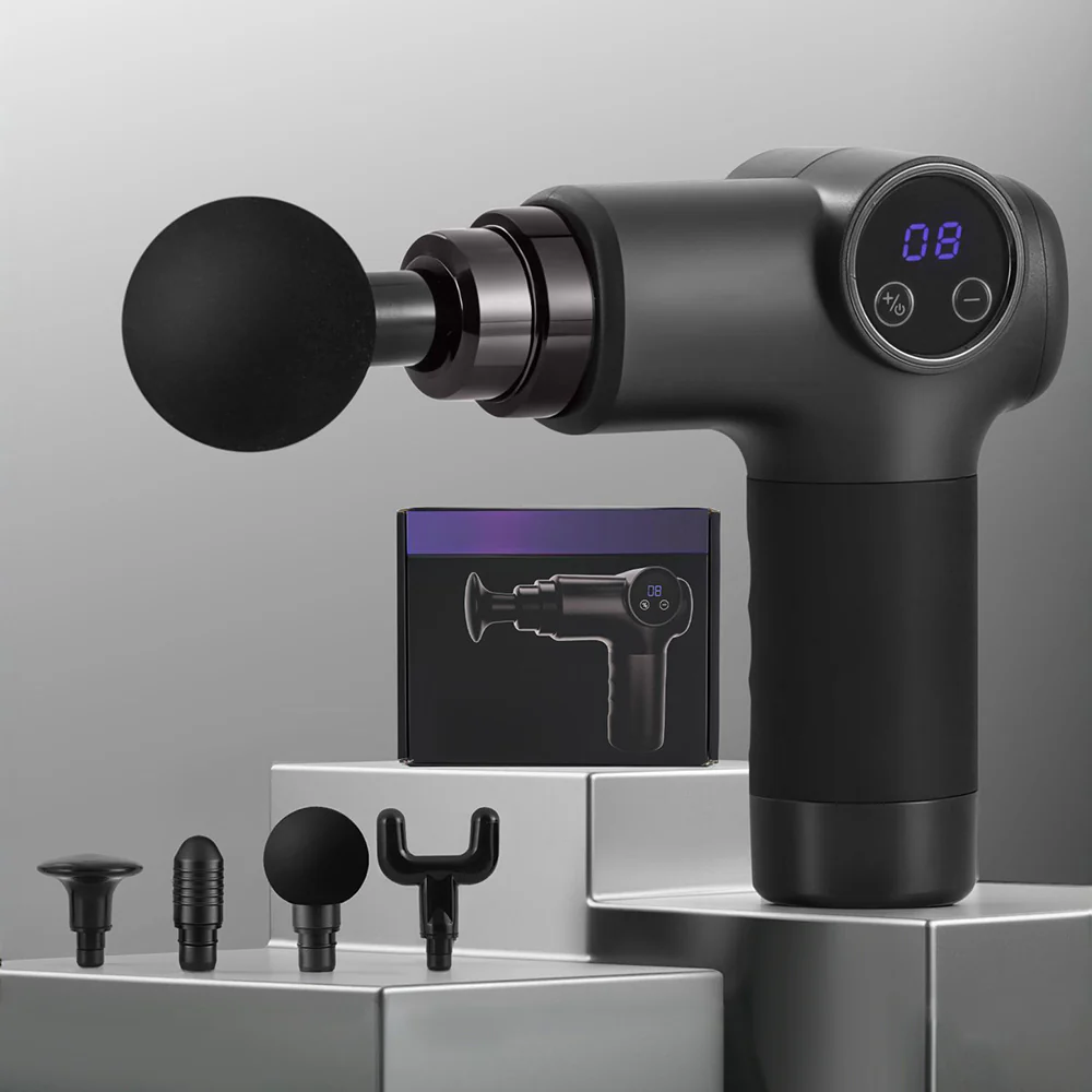 Everfit Massage Gun 8 Speed 4 Heads Vibration Muscle Massager Chargeable Black - Image 7
