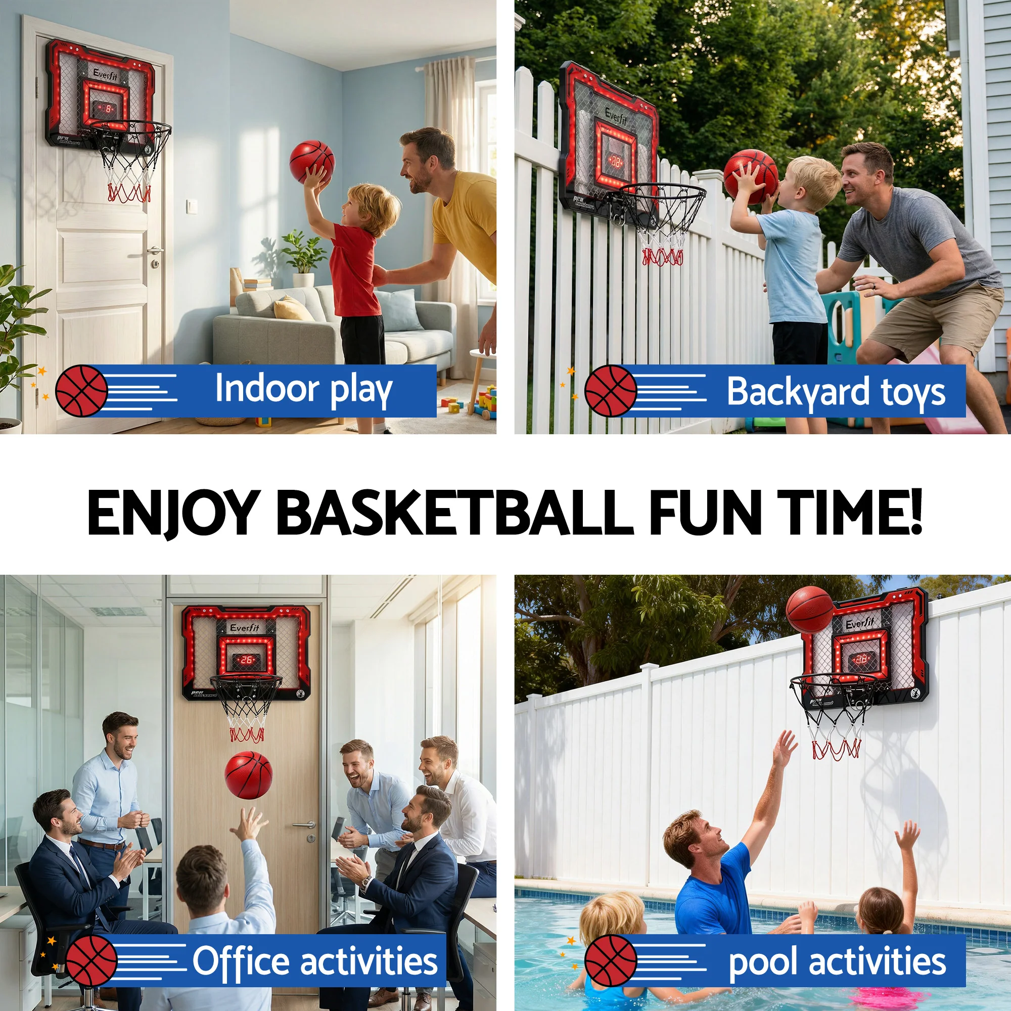 Everfit Mini Basketball Hoop Over Door Indoor LED Scoreboard Kids Set 40x30cm - Image 7