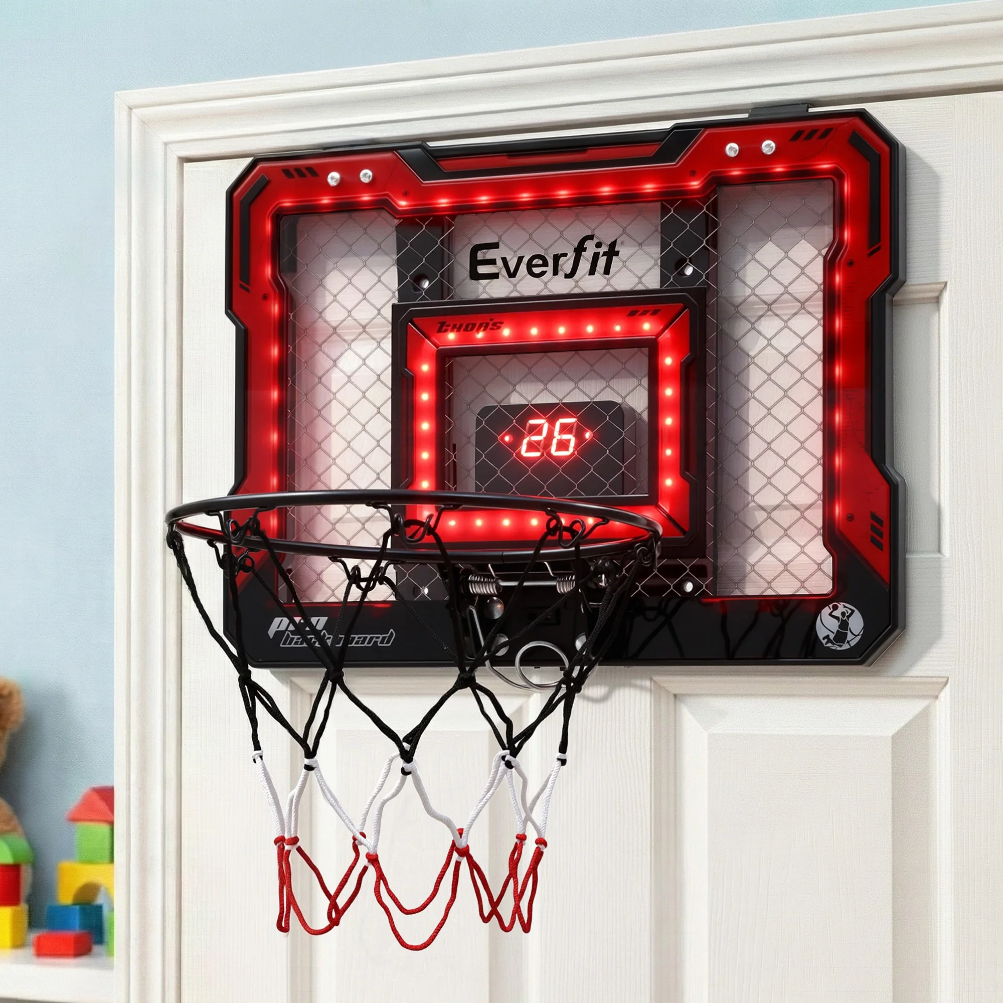 Everfit Mini Basketball Hoop Over Door Indoor LED Scoreboard Kids Set 40x30cm - Image 8