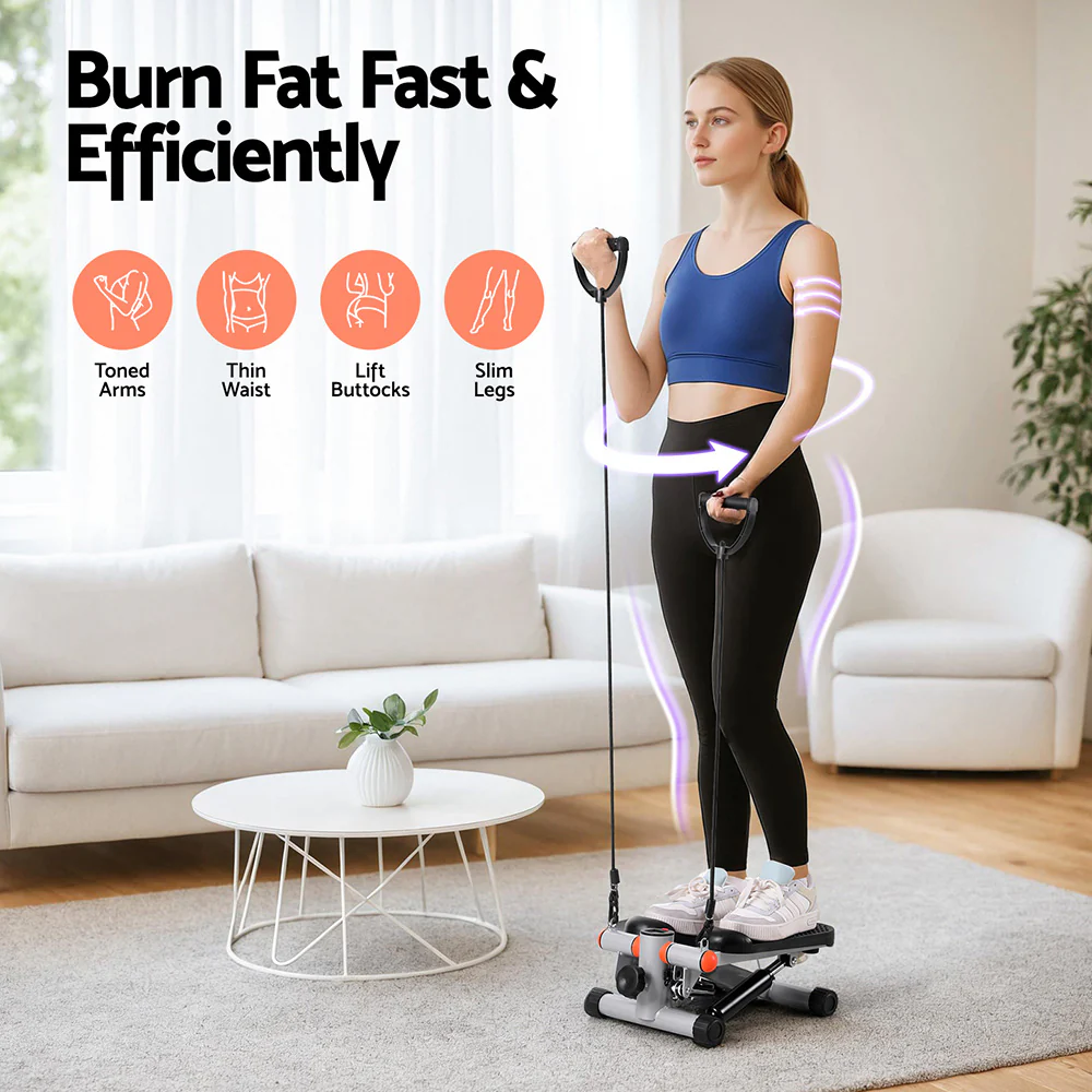 Everfit Mini Stepper with Resistance Rope Aerobic for Exercise Compact Home Workout Grey - Image 5