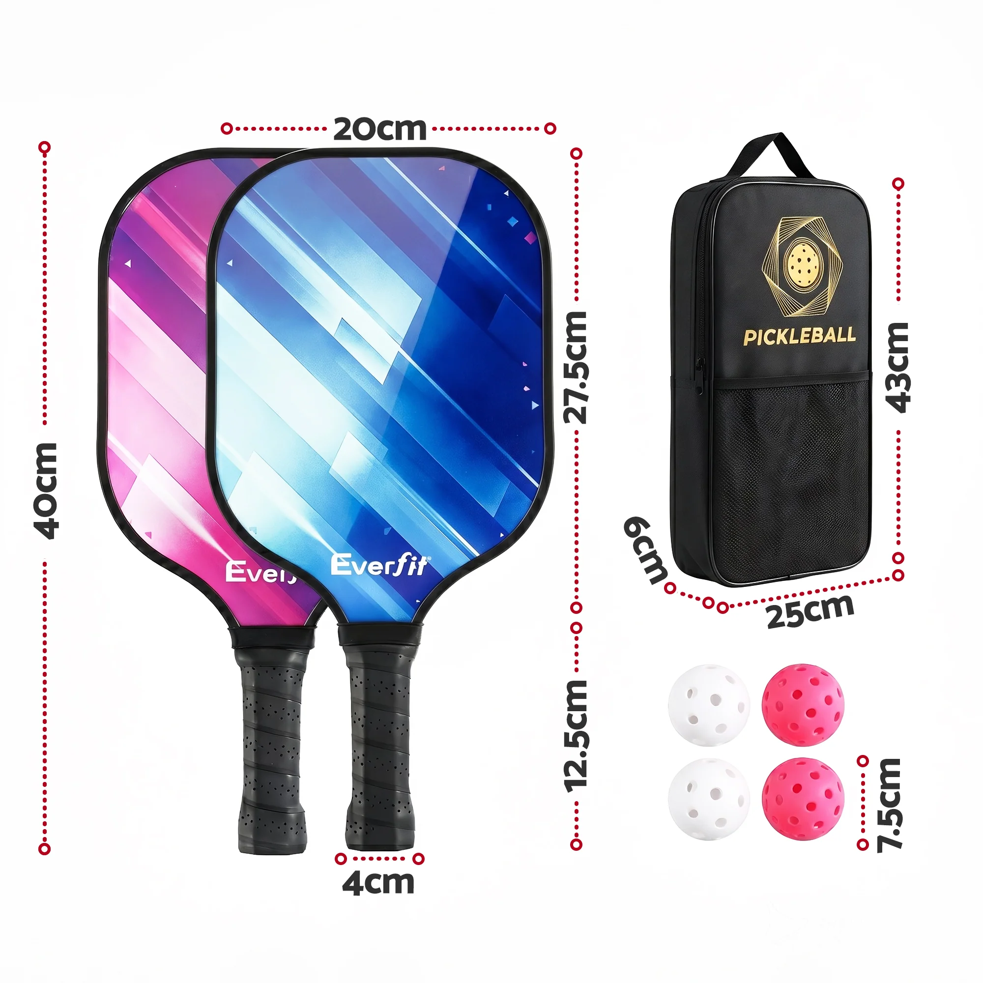Everfit Pickleball Paddle Set Fibreglass Racquet Honeycomb Core With Bag - Image 2