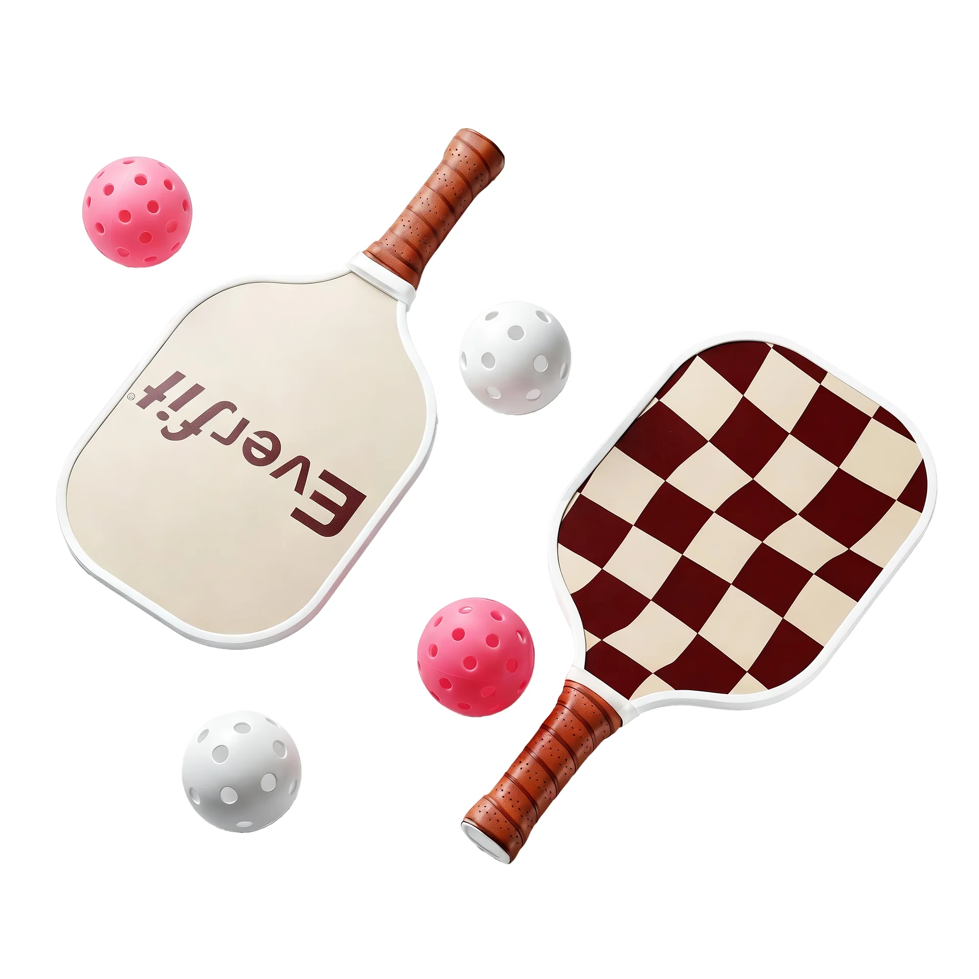 Everfit Pickleball Paddle Set Fibreglass Racquet Honeycomb Core With Bag Brown - Image 3