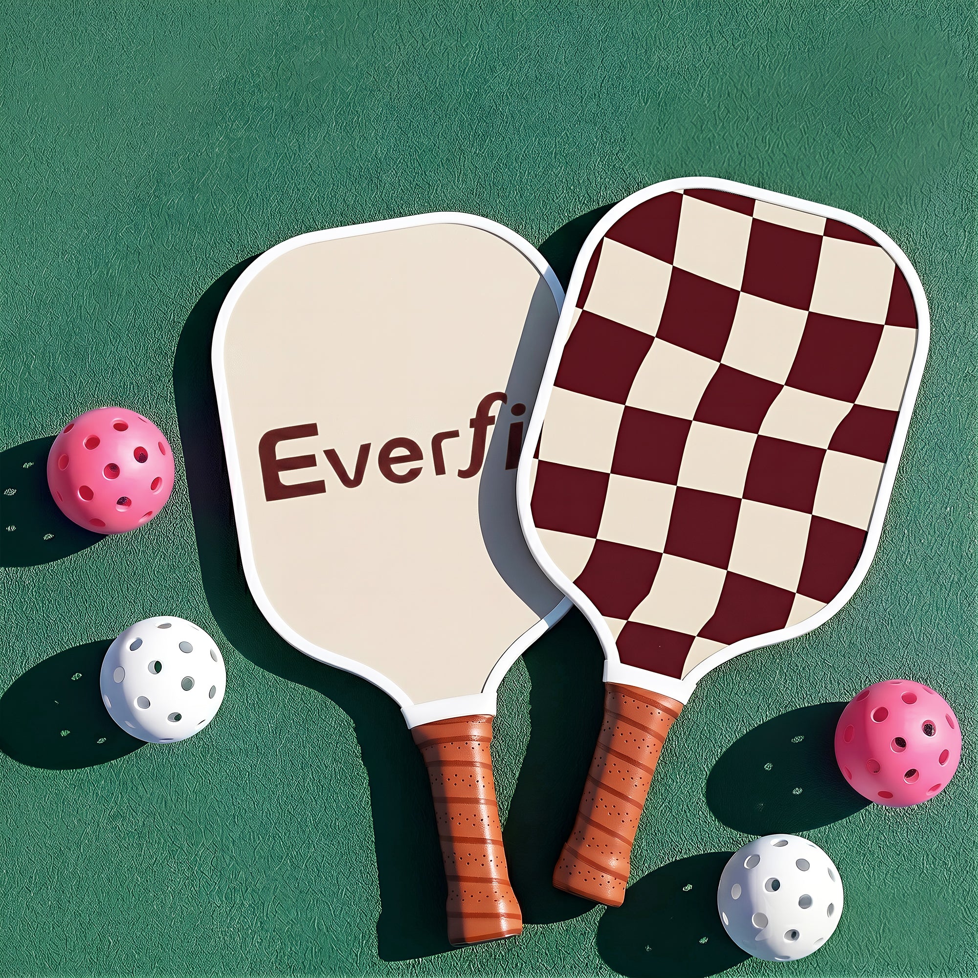 Everfit Pickleball Paddle Set Fibreglass Racquet Honeycomb Core With Bag Brown - Image 7