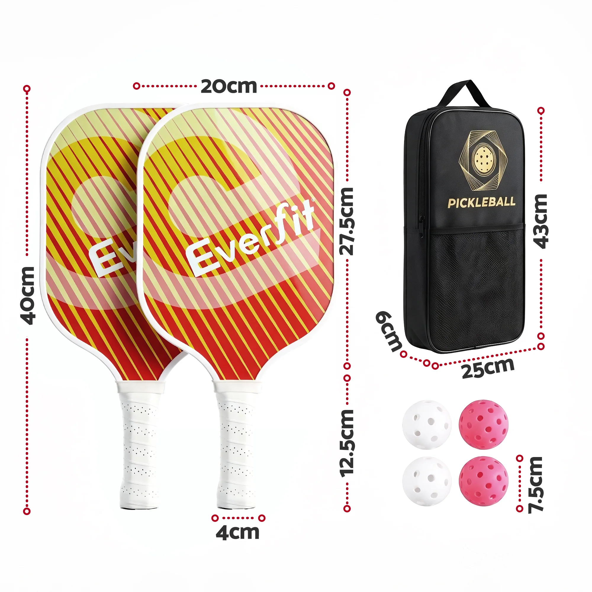 Everfit Pickleball Paddle Set Fibreglass Racquet Honeycomb Core With Bag Orange - Image 2