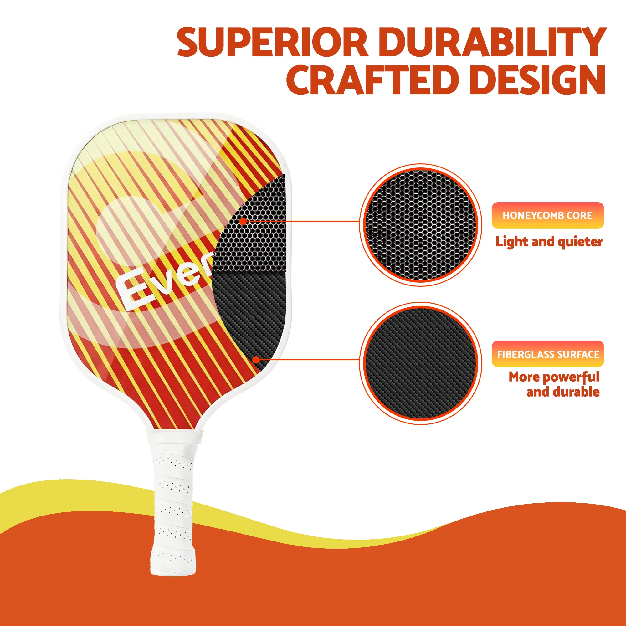 Everfit Pickleball Paddle Set Fibreglass Racquet Honeycomb Core With Bag Orange - Image 5