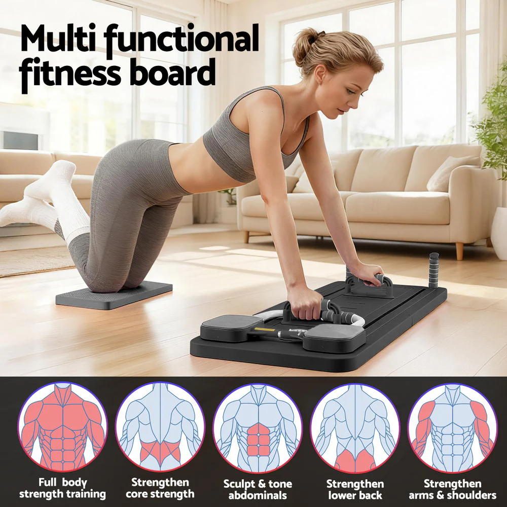 Everfit Pilates Reformer Abdominal Exercise Board Push Up Set Fitness Black - Image 5