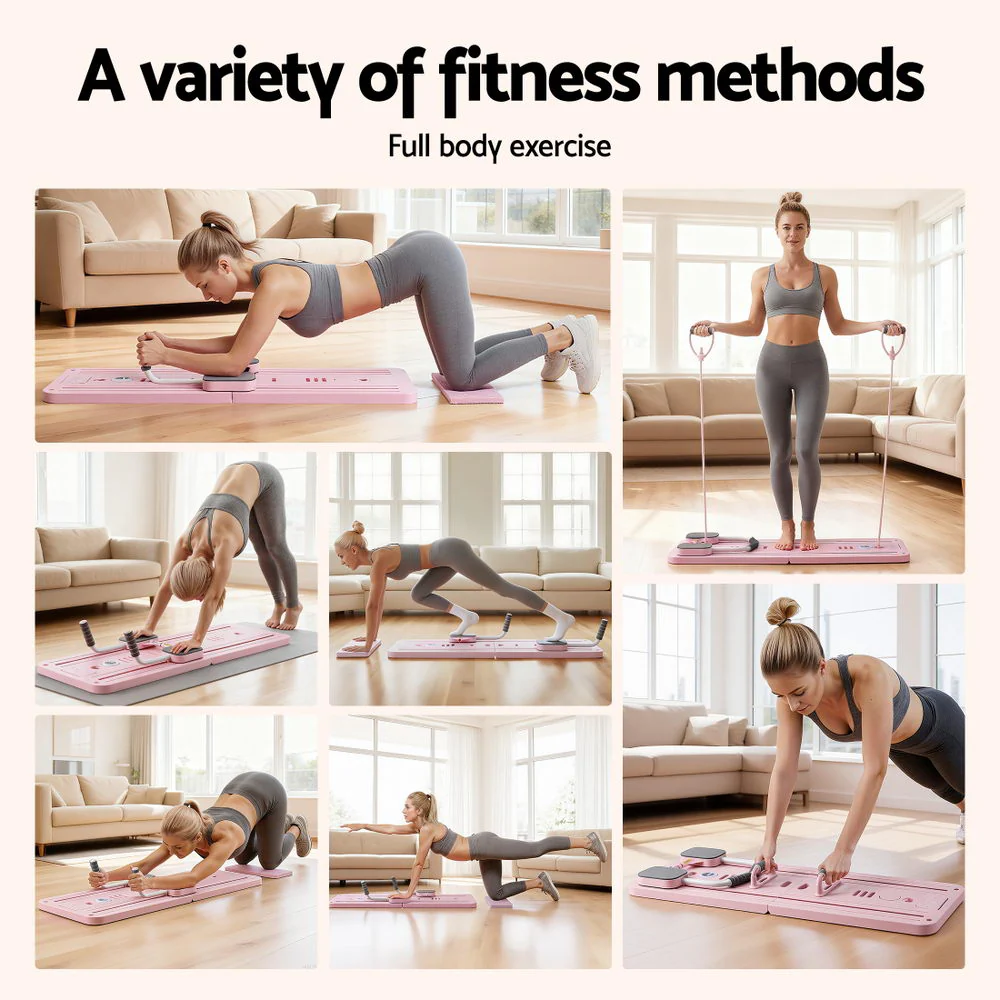 Everfit Pilates Reformer Abdominal Exercise Board Push Up Set Fitness Pink - Image 4