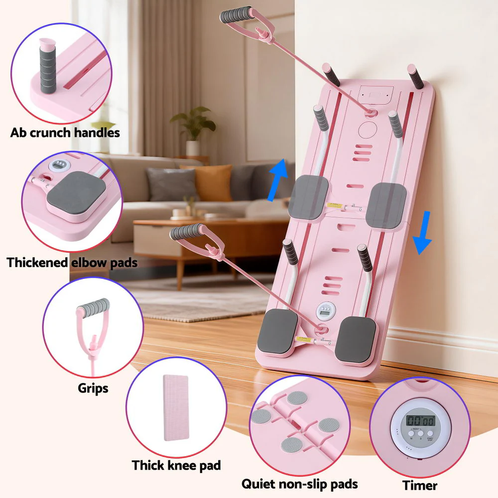Everfit Pilates Reformer Abdominal Exercise Board Push Up Set Fitness Pink - Image 6