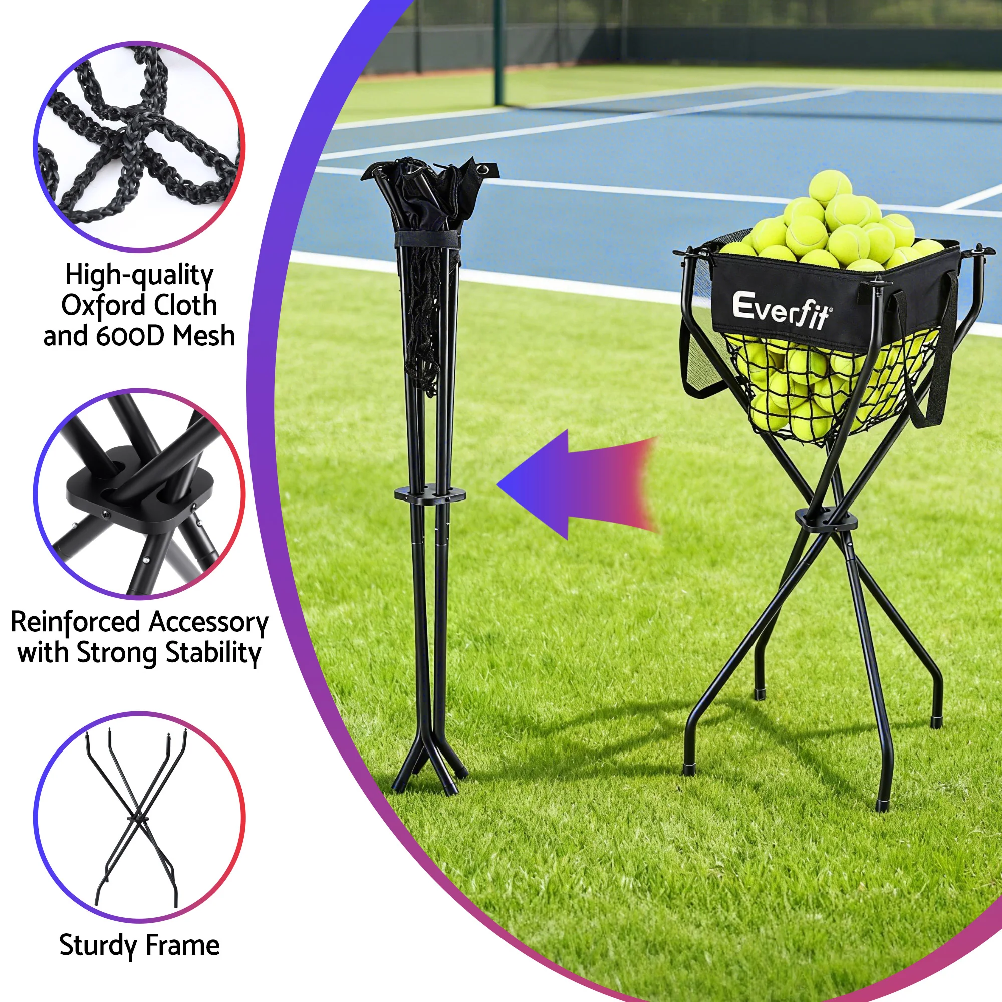 Everfit Portable Ball Cart Foldable Pickleball Tennis Baseball Softball - Image 4