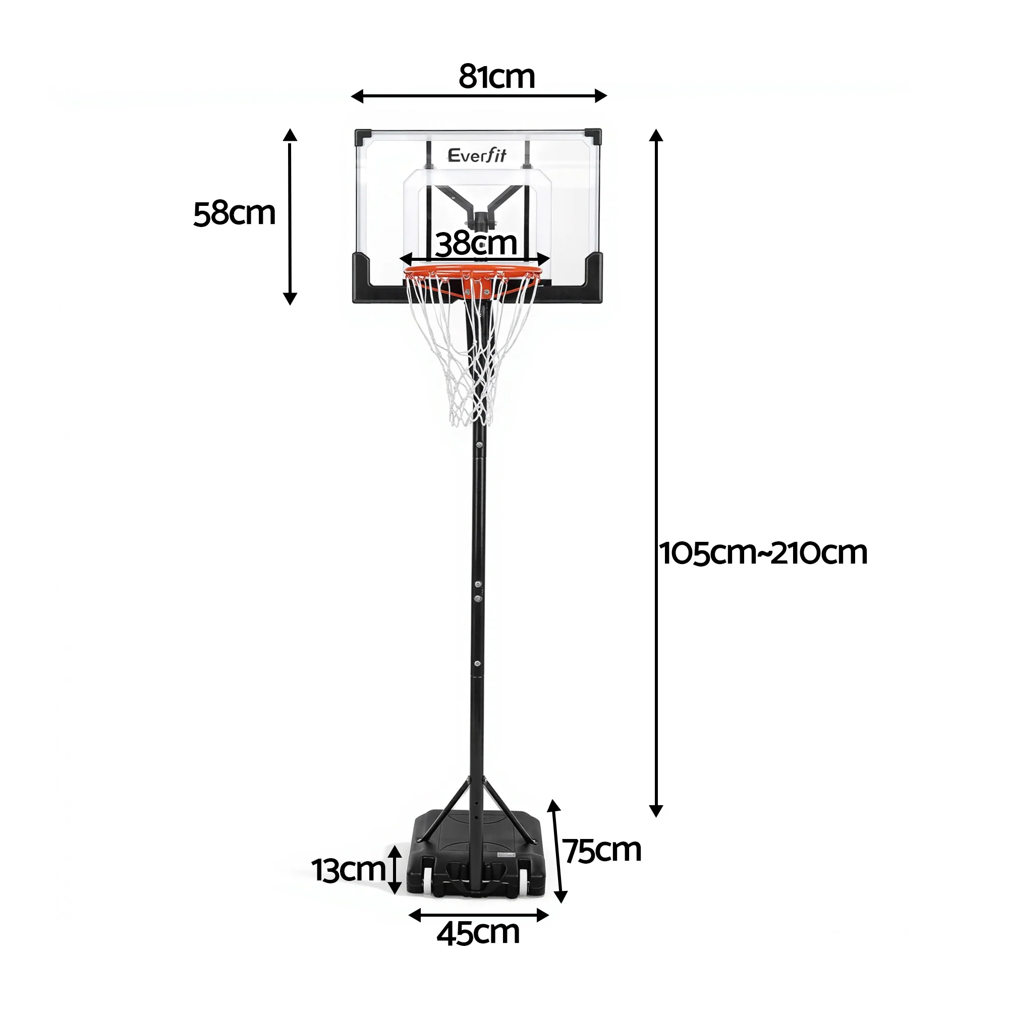 Everfit Portable Basketball Hoop Adjustable Pool Goal System Backyard 1.05M-2.1M - Image 2