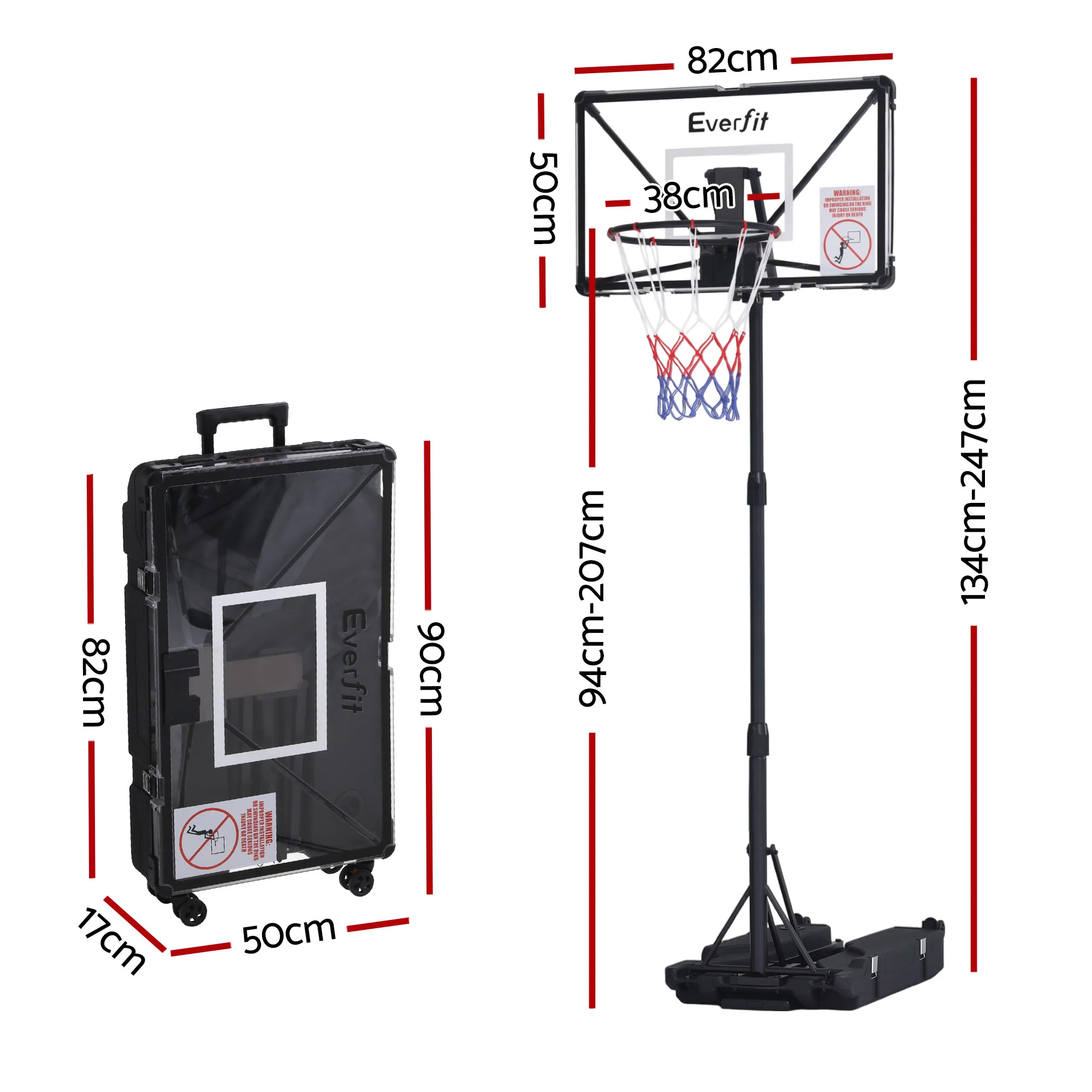 Everfit Portable Basketball Hoop System Adjustable Full Foldable Stand 2.07m - Image 2