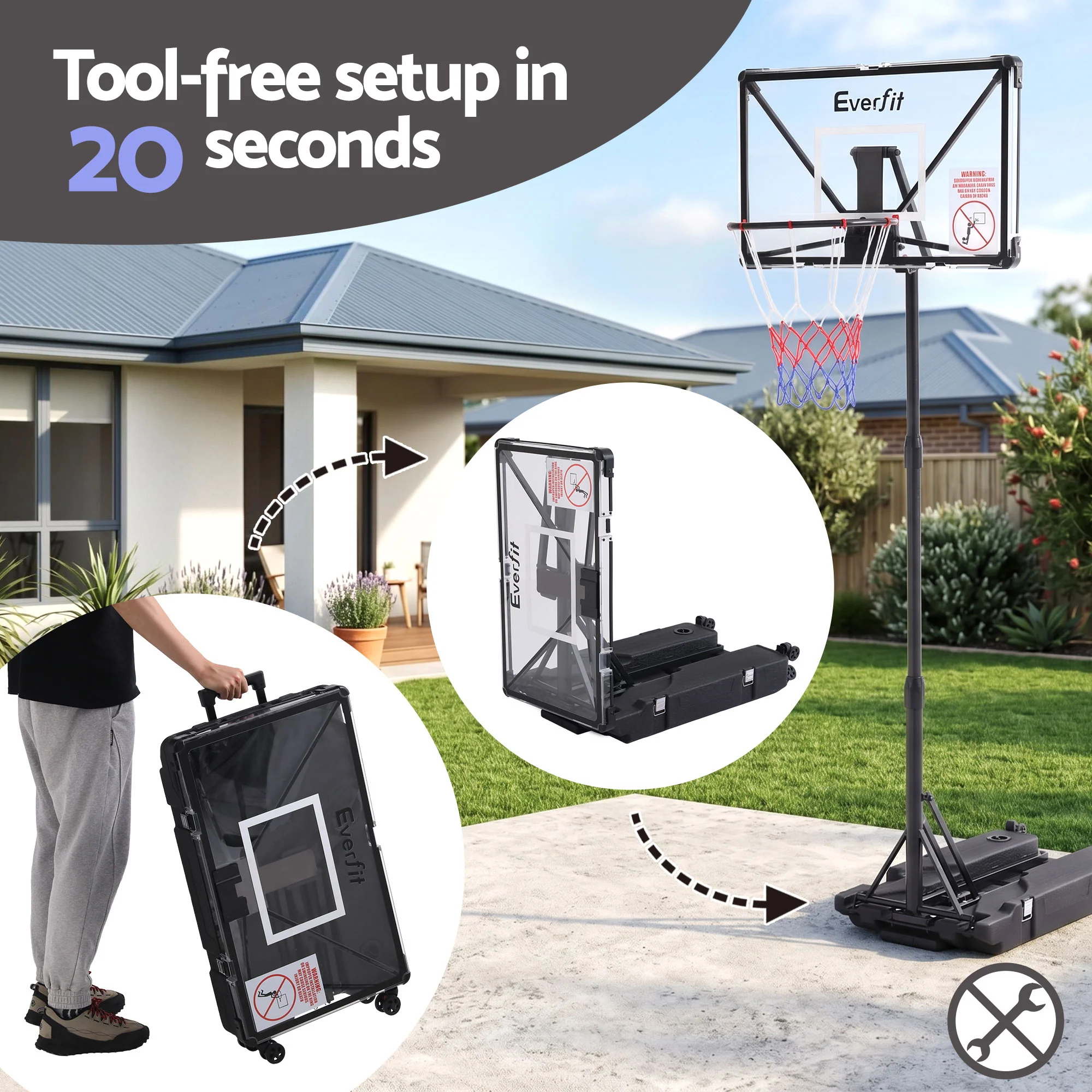 Everfit Portable Basketball Hoop System Adjustable Full Foldable Stand 2.07m - Image 4