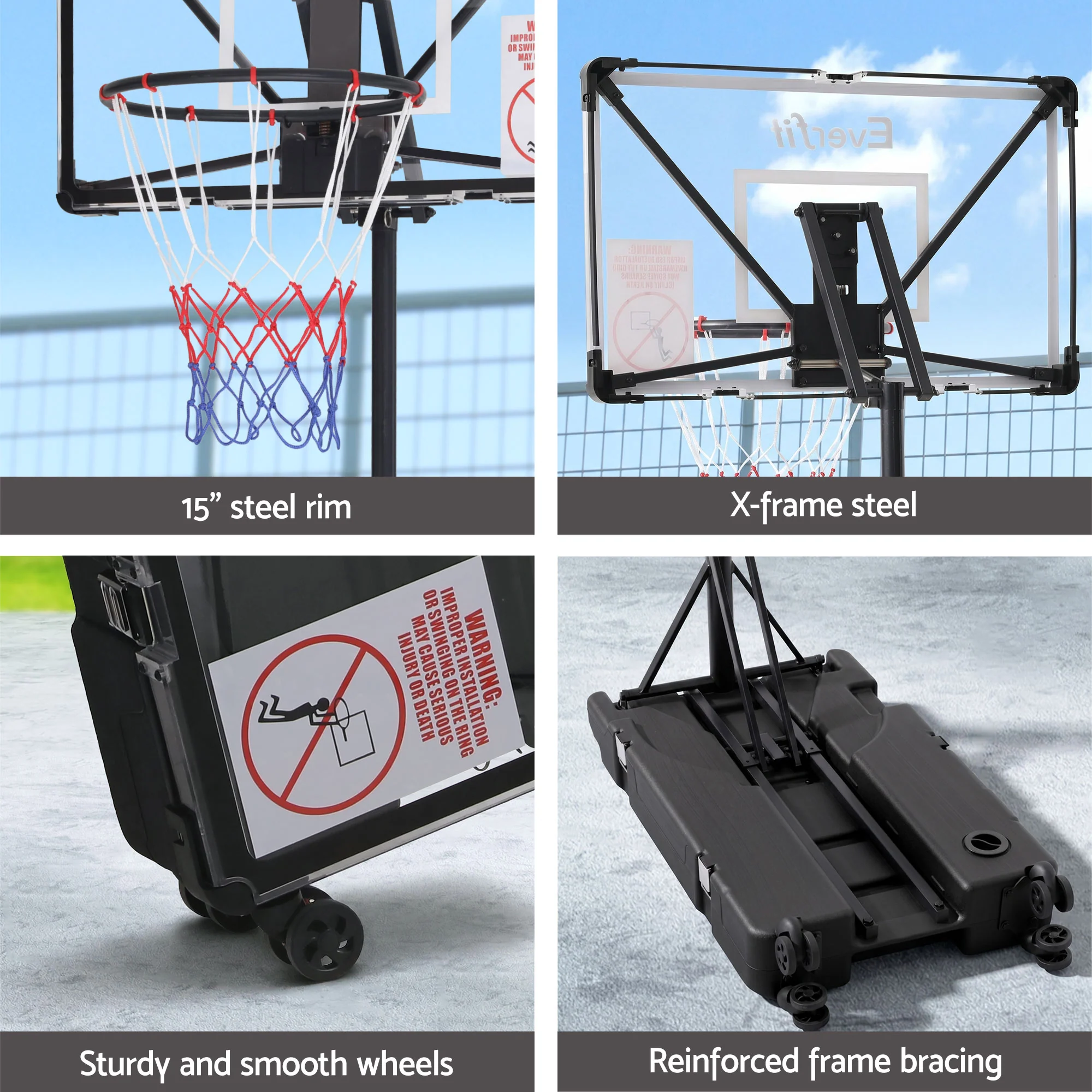 Everfit Portable Basketball Hoop System Adjustable Full Foldable Stand 2.07m - Image 7