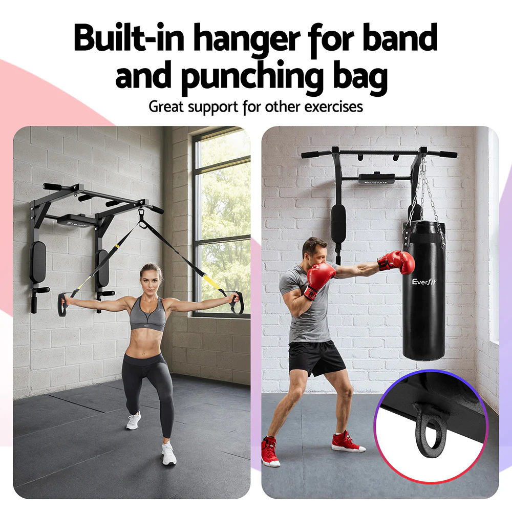 Everfit Pull Up Bar Dip Station Multi Gym 150kg Home Power Station Black Red - Image 6