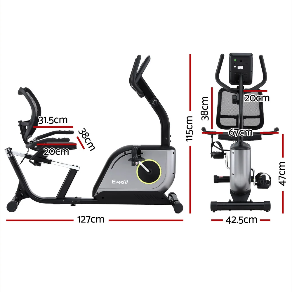 Everfit Recumbent Exercise Bike Magnetic Cycling Mesh Chair 120kg Loading - Image 3