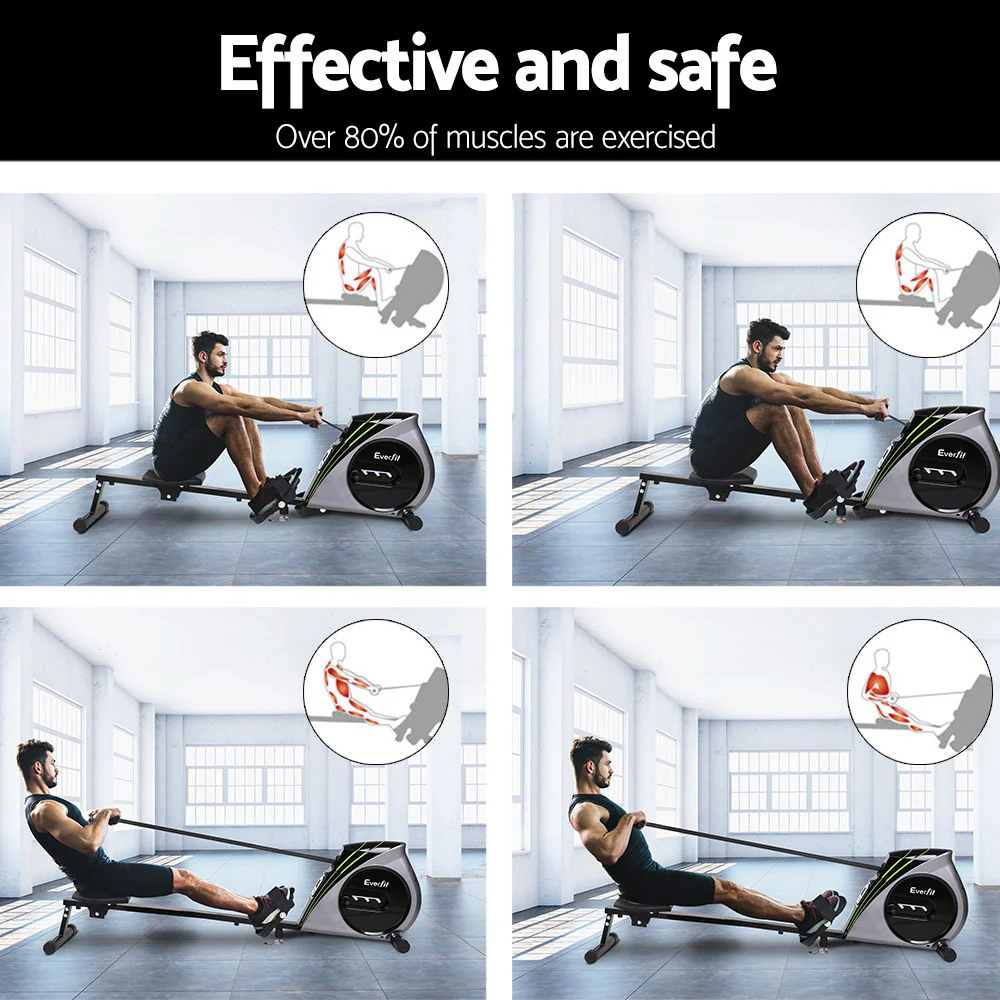 Everfit Rowing Machine Rower Elastic Rope Resistance Fitness Home Cardio Silver - Image 4