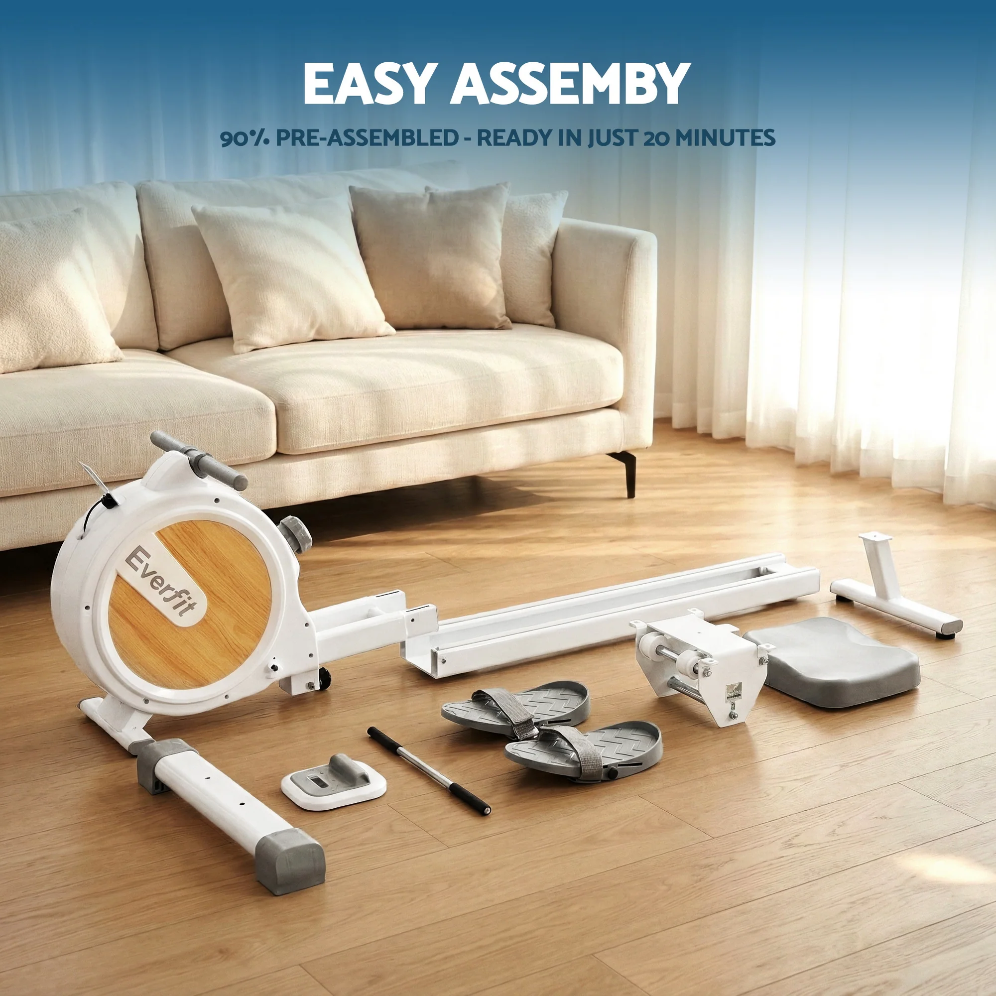 Everfit Rowing Machine for Home Magnetic Rowing Machine App Compatible Quiet Exercise Equipment White - Image 6