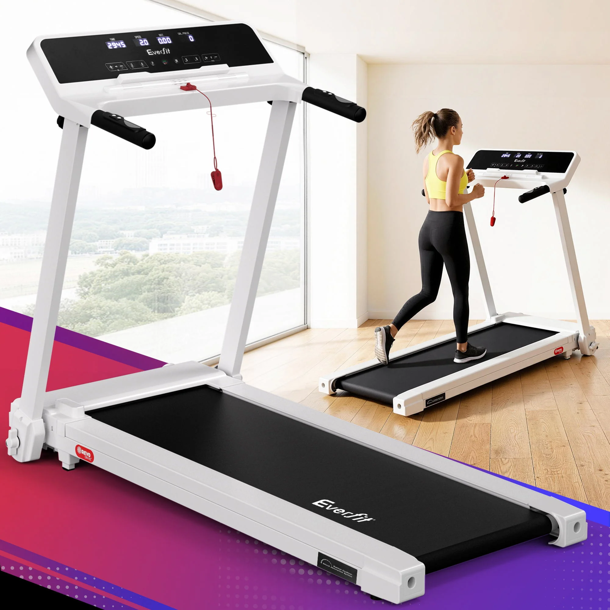 Everfit Treadmill Electric Home Gym Fitness Exercise Knob Foldable 420mm White - Image 8