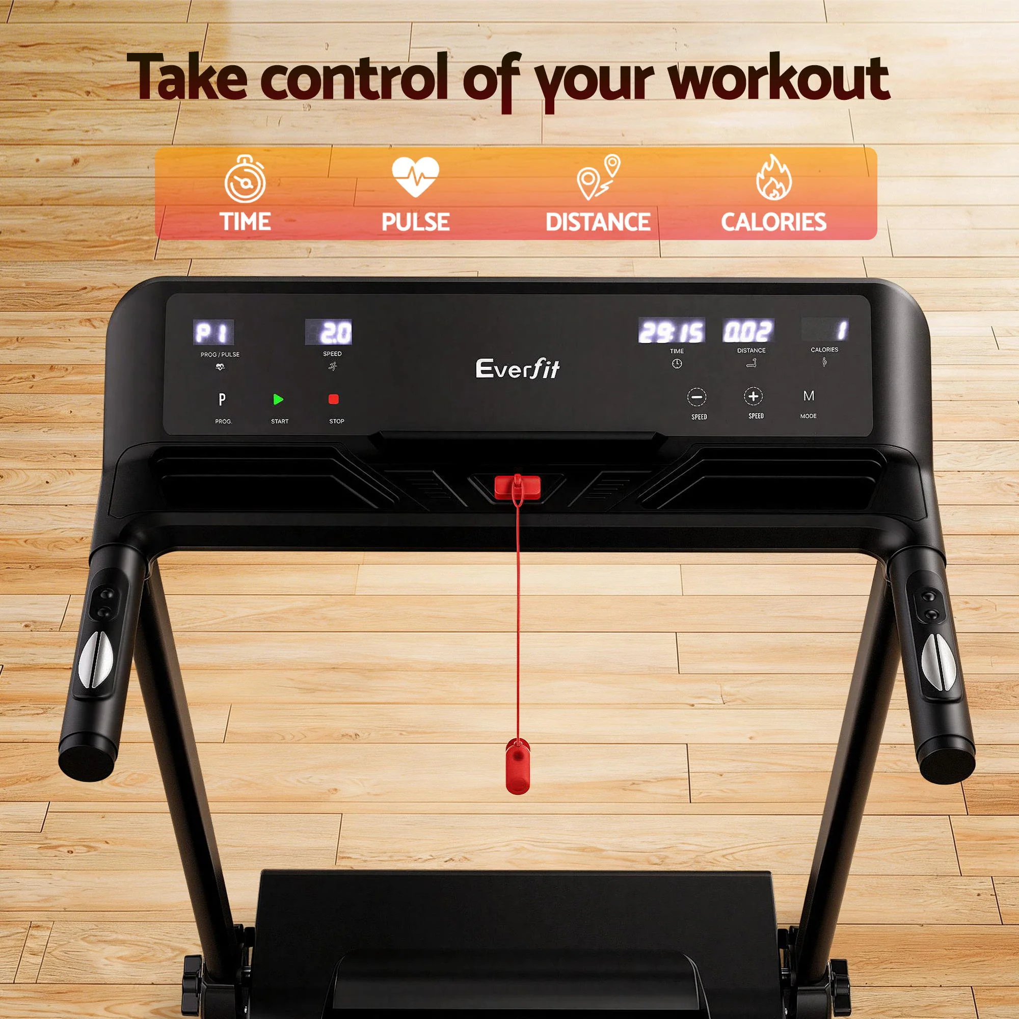 Everfit Treadmill Electric Home Gym Fitness Exercise Knob Foldable 450mm Black - Image 7