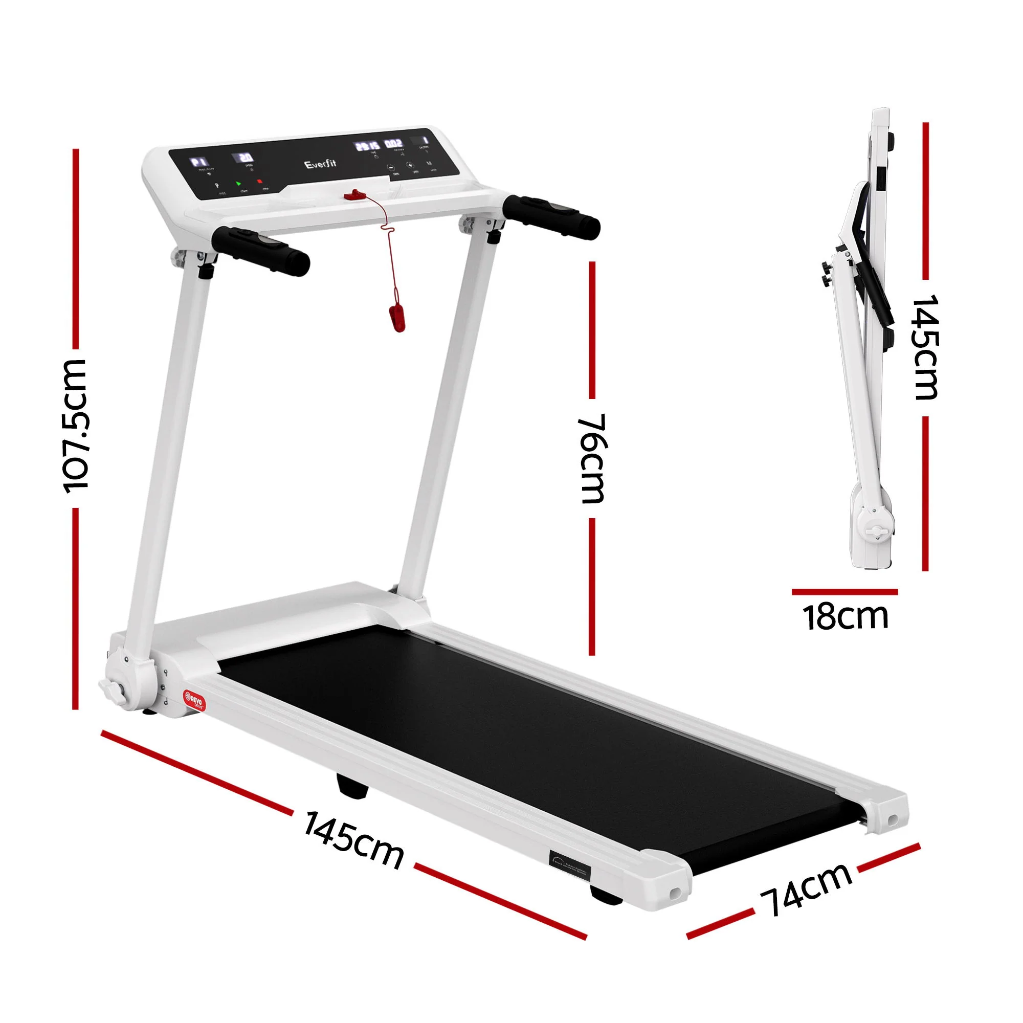 Everfit Treadmill Electric Home Gym Fitness Exercise Knob Foldable 450mm White - Image 2