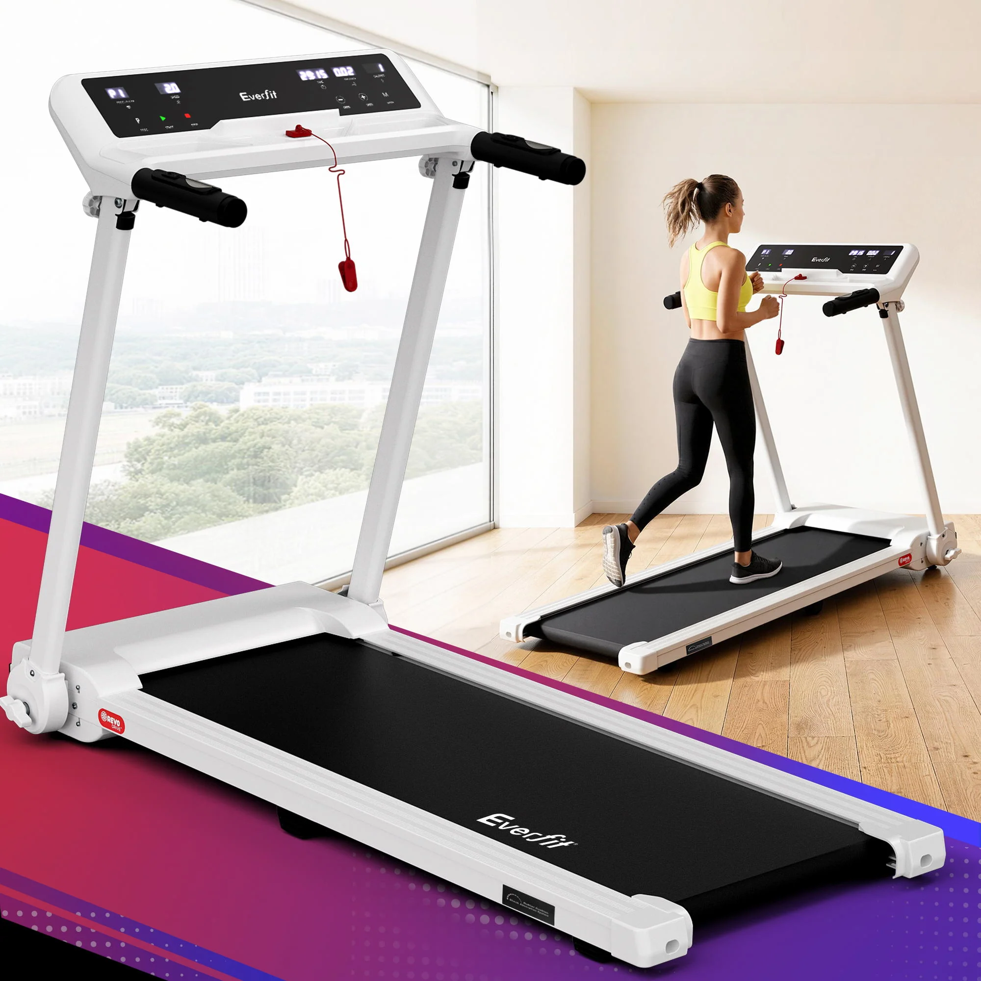 Everfit Treadmill Electric Home Gym Fitness Exercise Knob Foldable 450mm White - Image 8